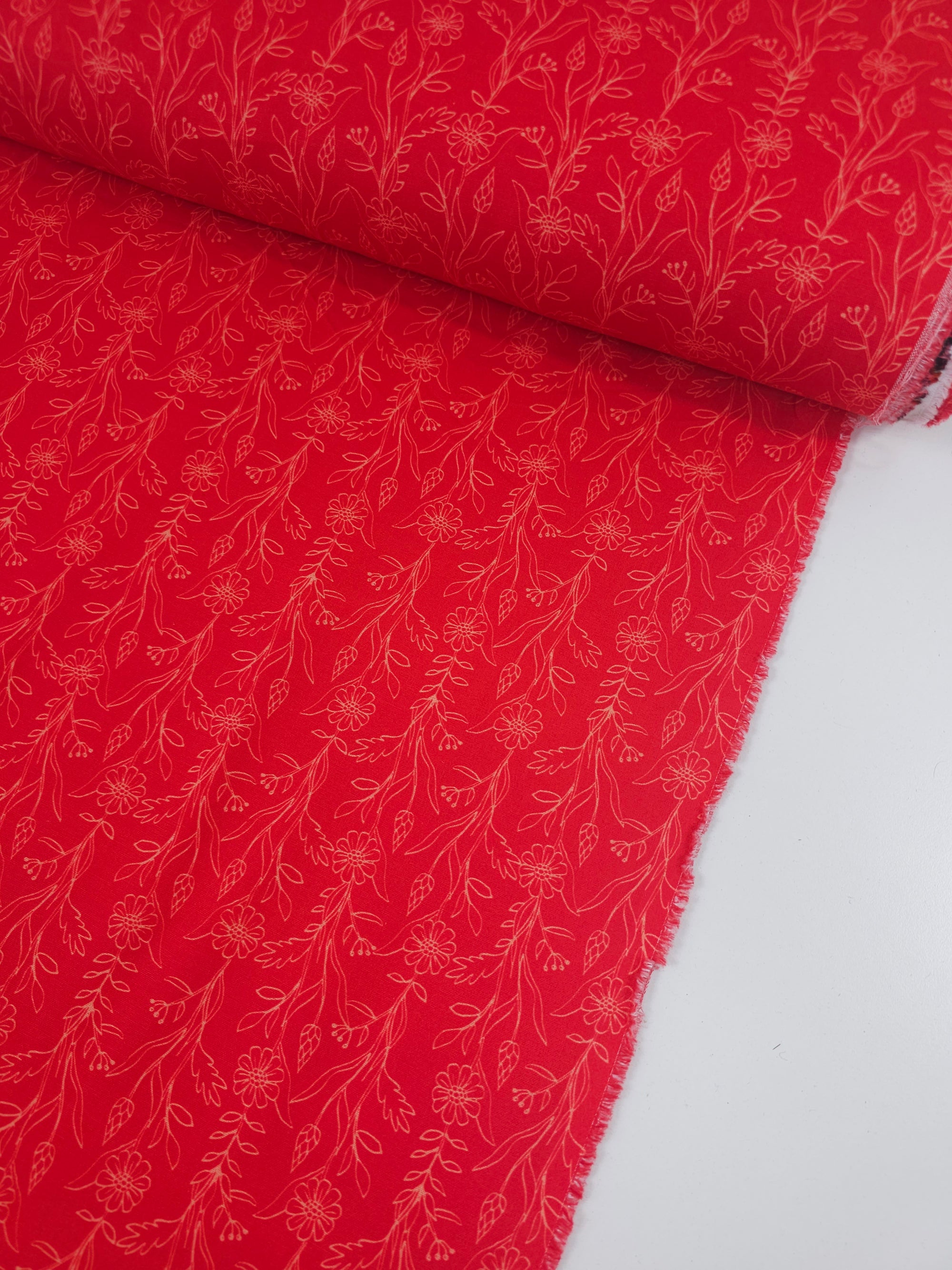 Red Sketch Floral Twine 100% Cotton