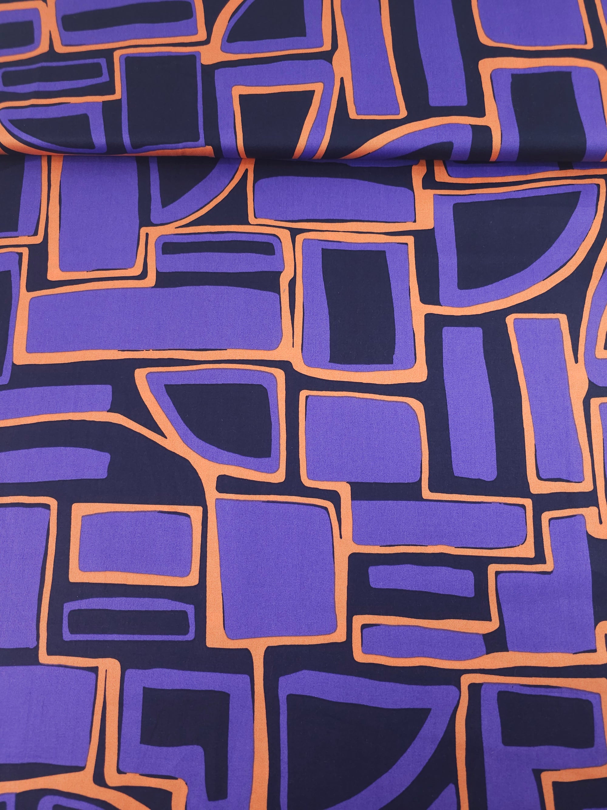 Purple/Orange Geometric Shape Cotton Sateen 60"