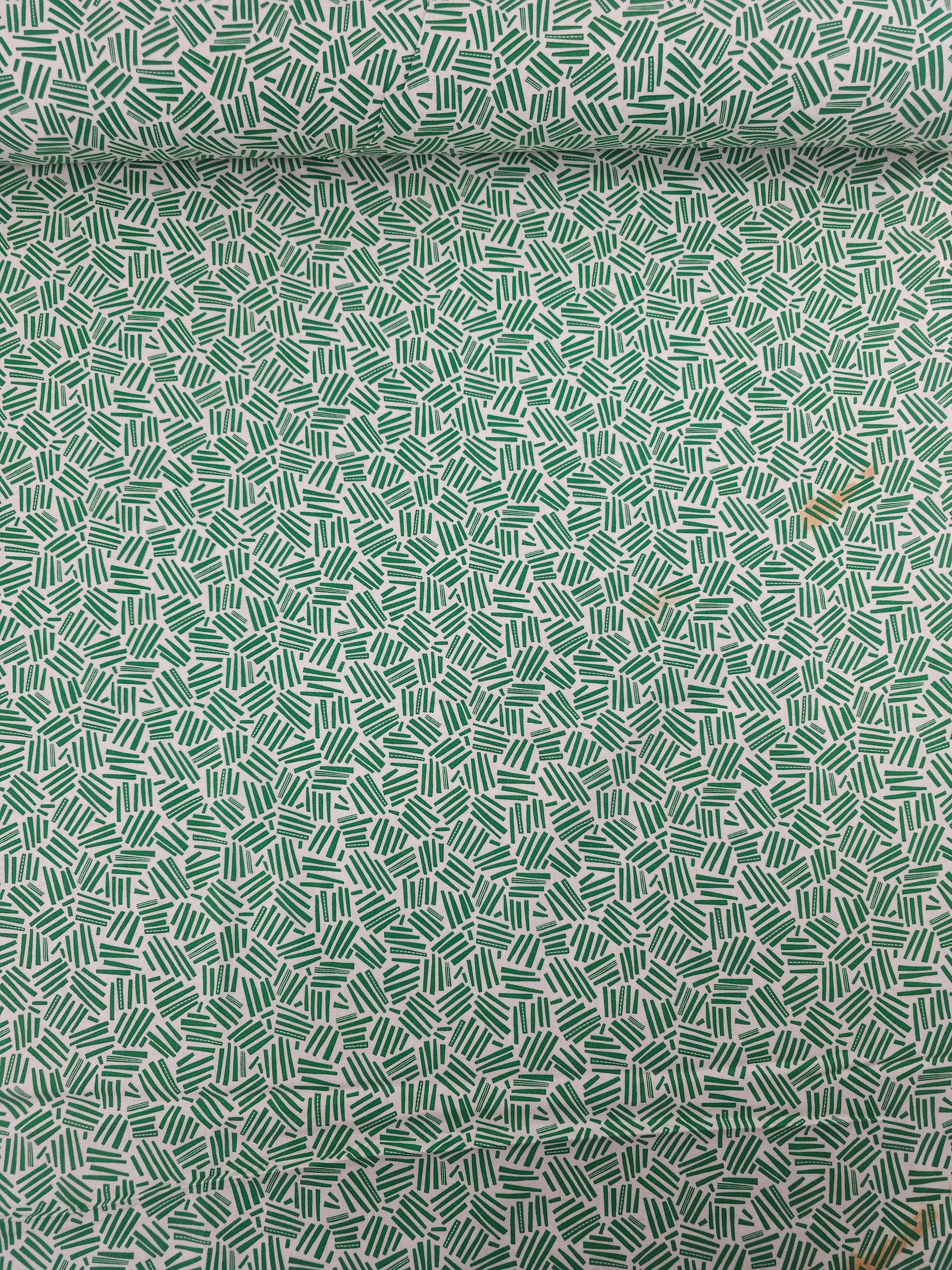 Green Abstract Dashes 100% Cotton *DEFECT*
