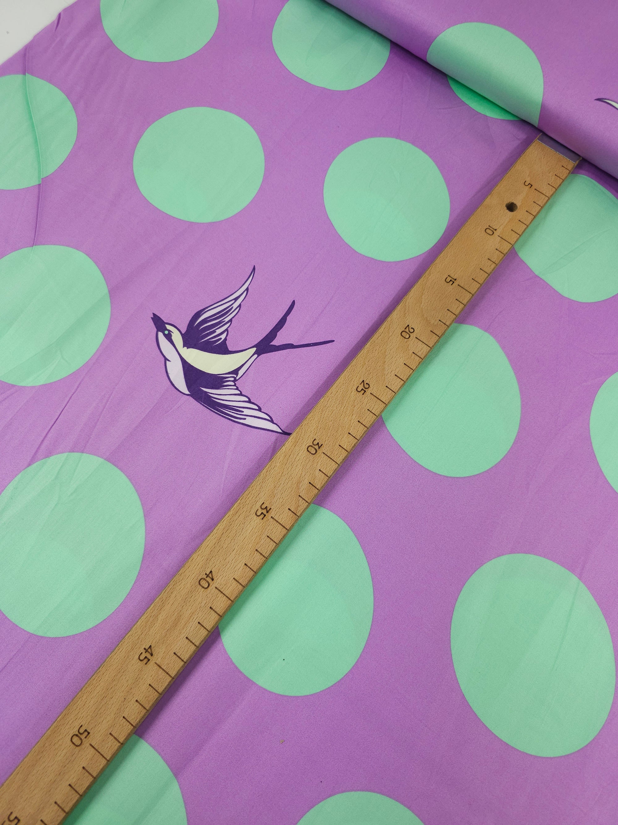 Purple/Mint Polka Free Fall Bird Polka Cotton Sateen 103" - Tula Pink *EXTRA WIDE*