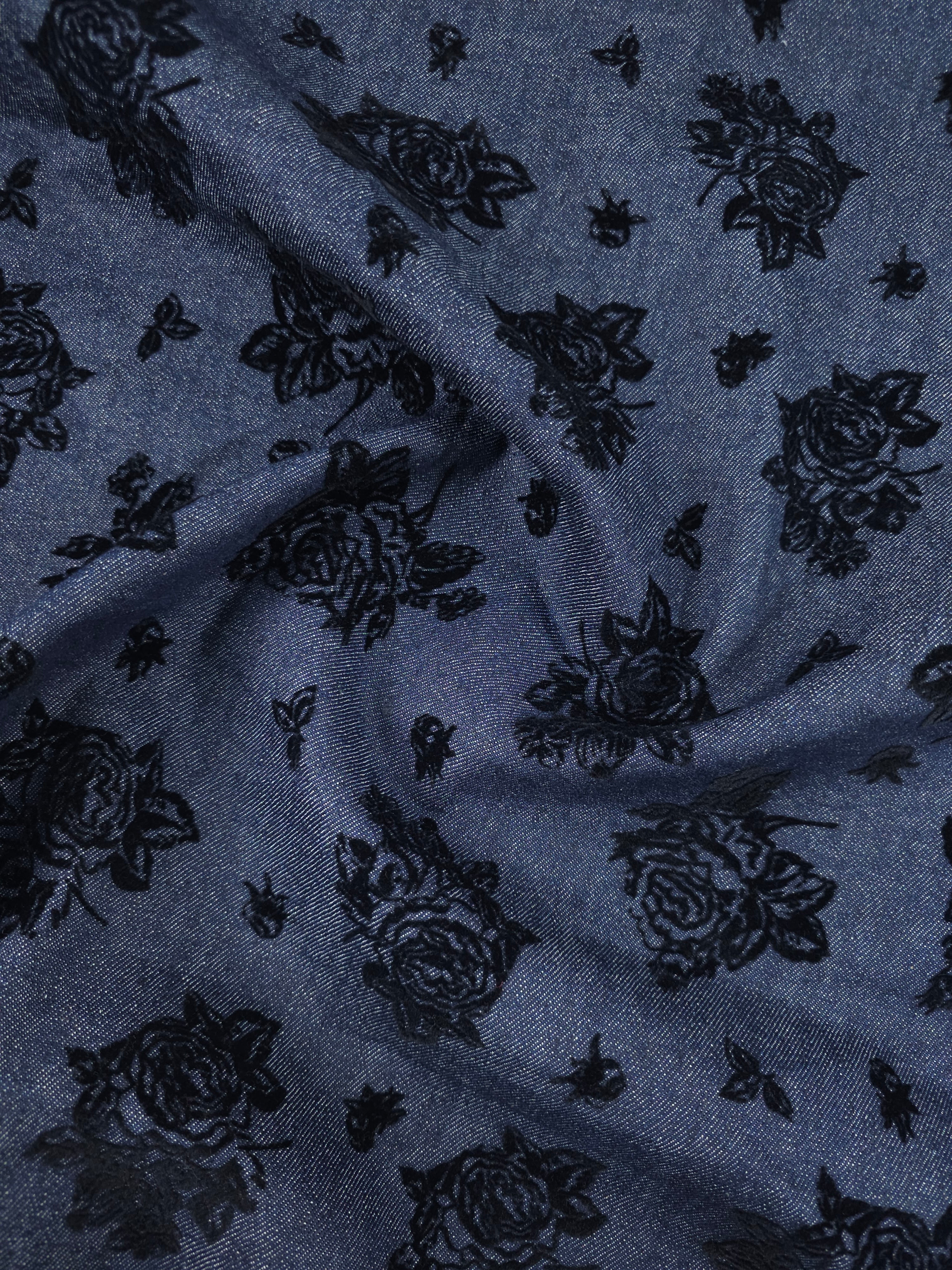 Washed Navy Rose Velvet Burnout Denim