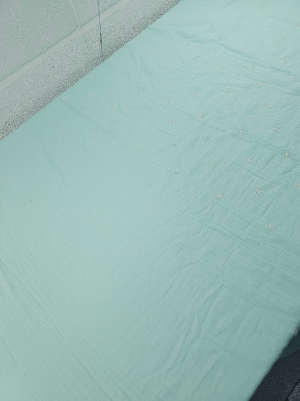 Mint Blue Embroidered Star Flower Cotton Voile