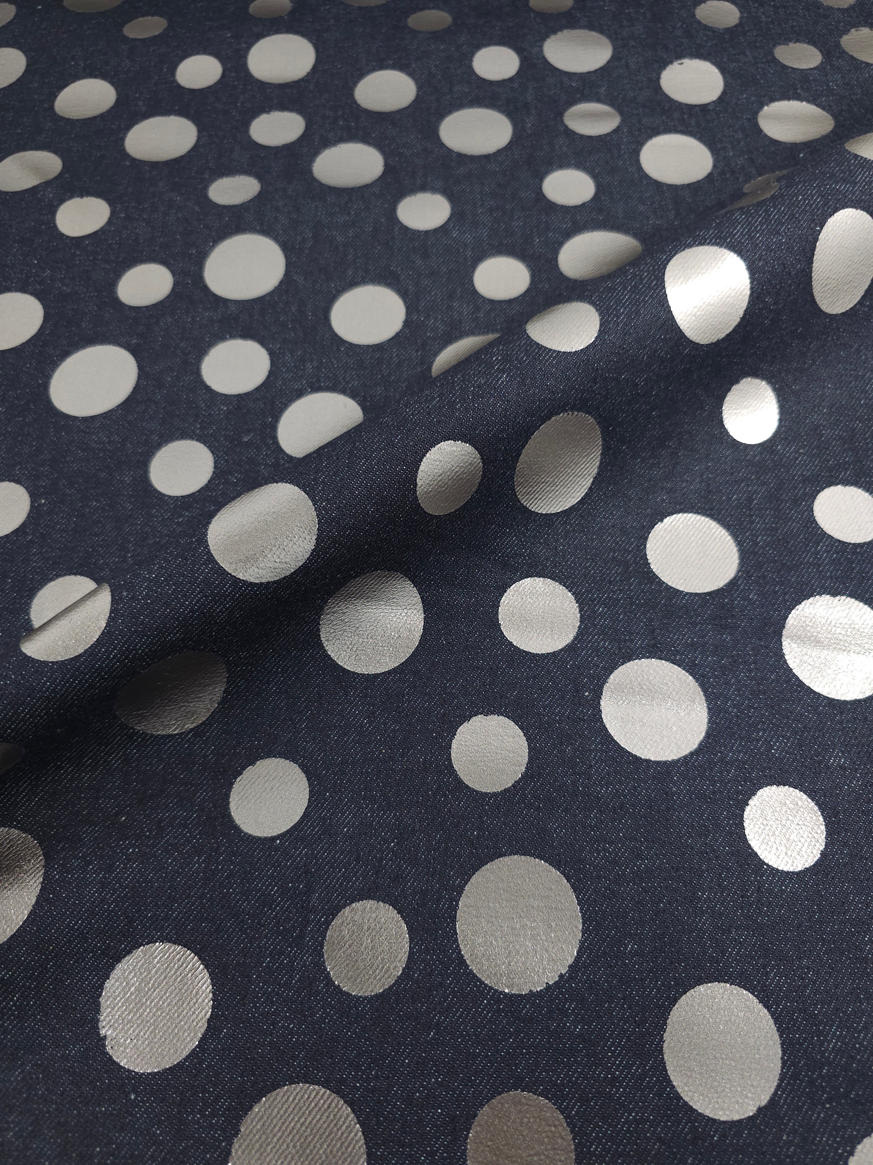 Charcoal Navy/Silver Foil Polka Denim