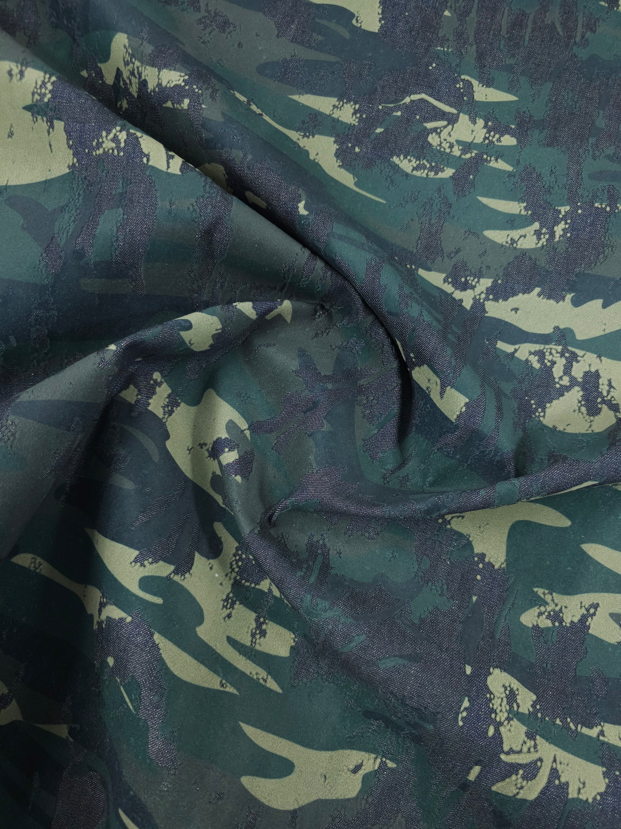 Green/Navy Camo Velvet Burnout Denim