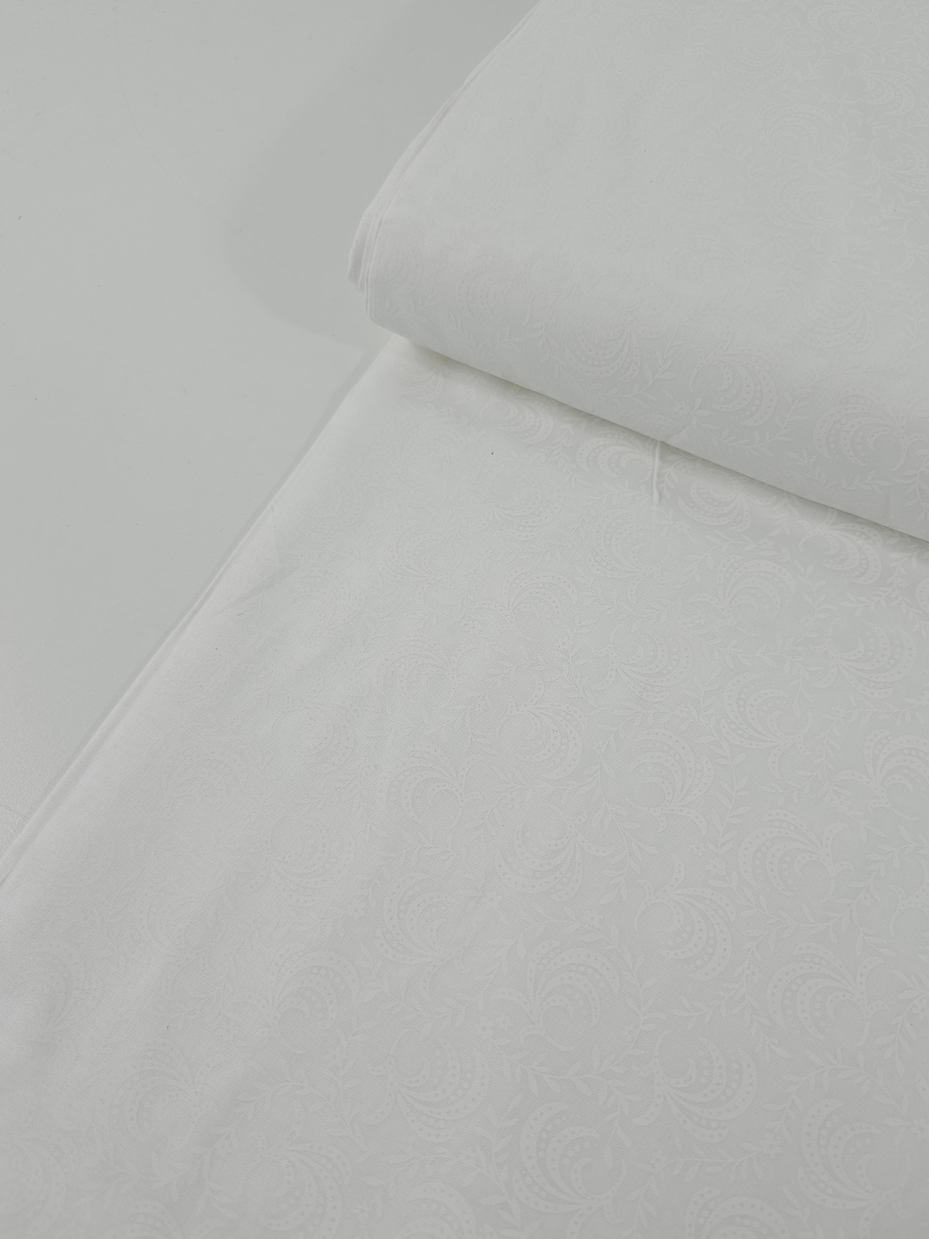 Carnival Leaf Twine White On White Tonal 100% Cotton