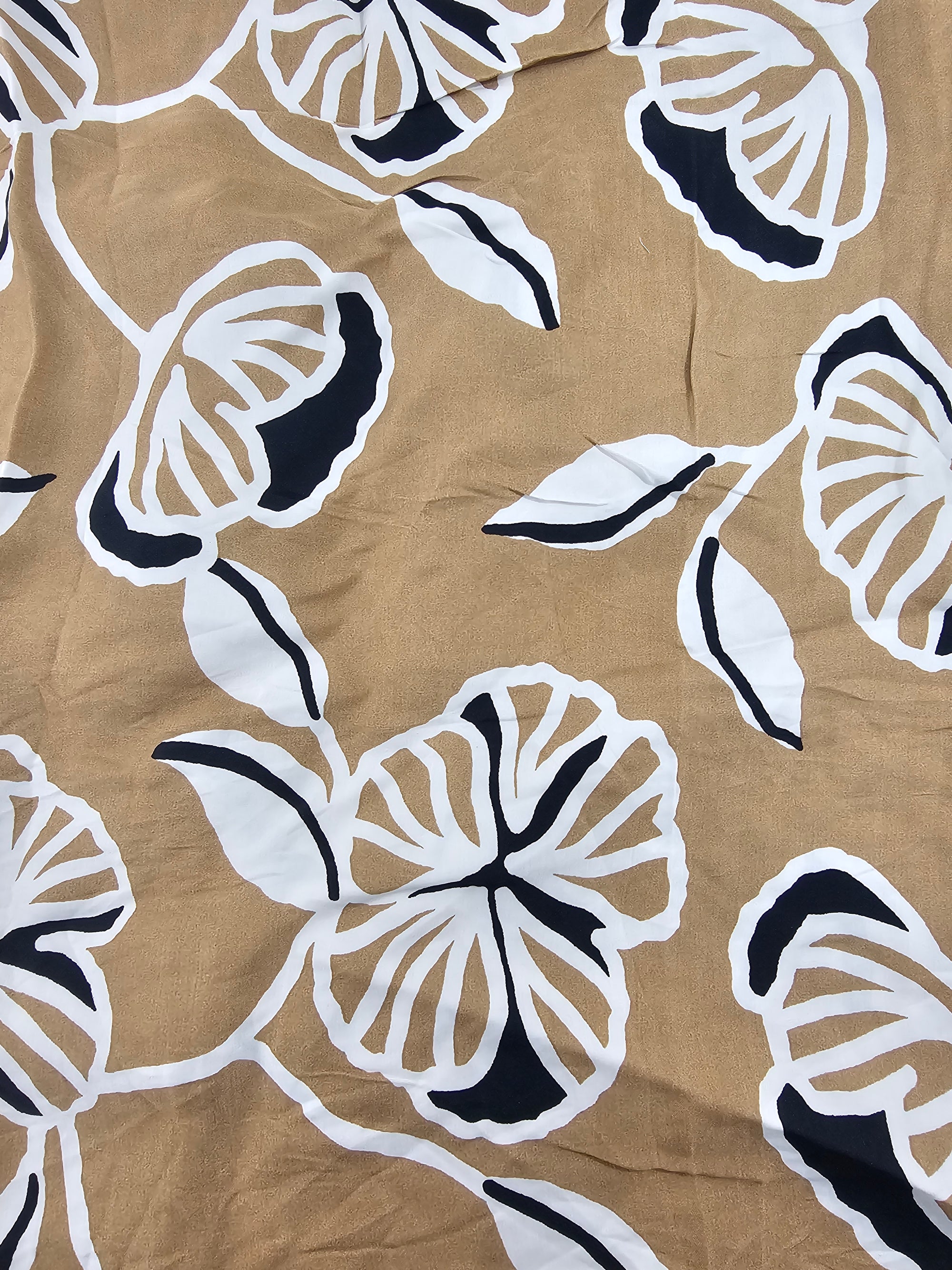 Beige and black flower Viscose sateen- 1.7m piece
