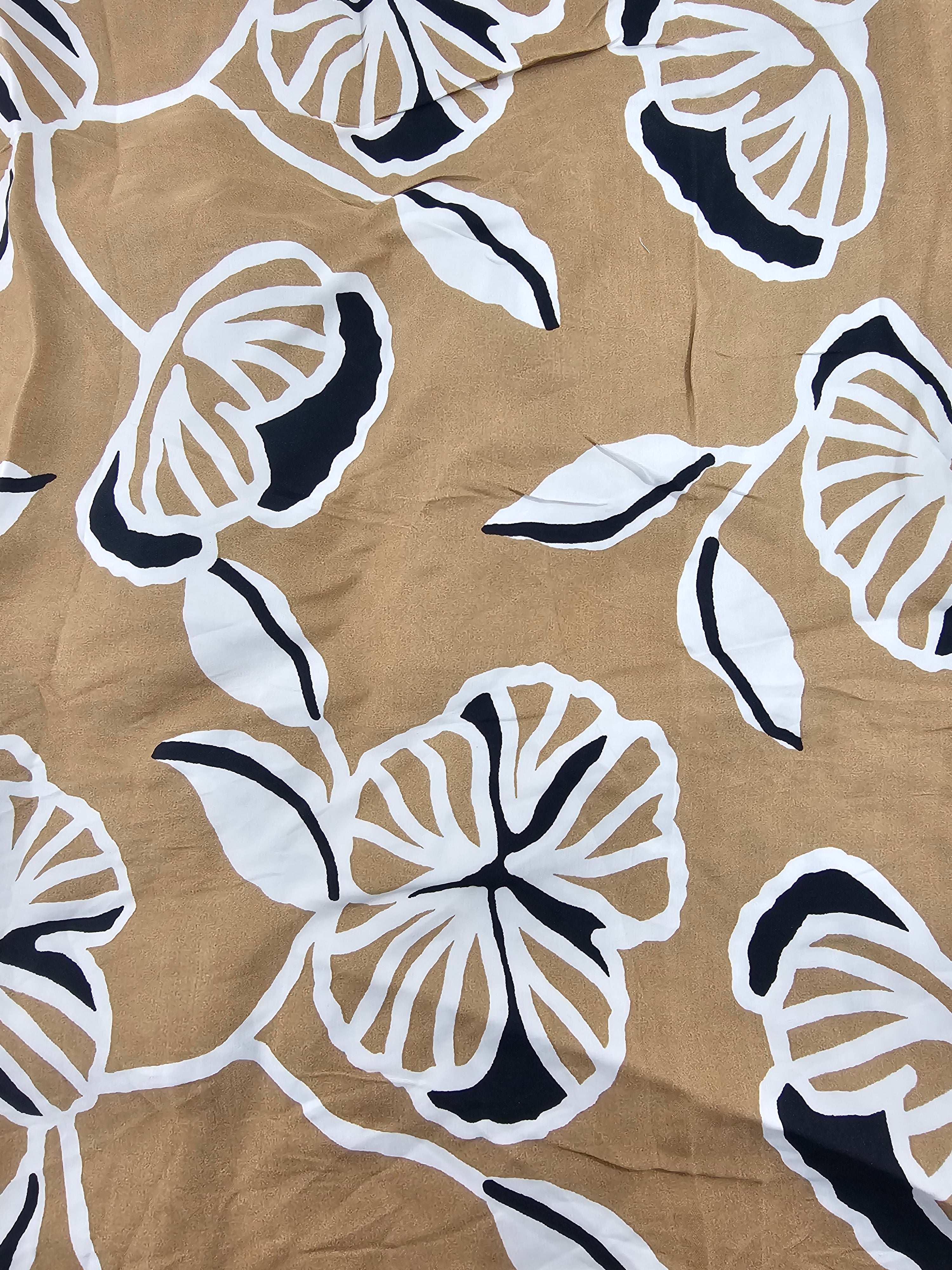 Beige and black flower Viscose sateen- 1.7m piece