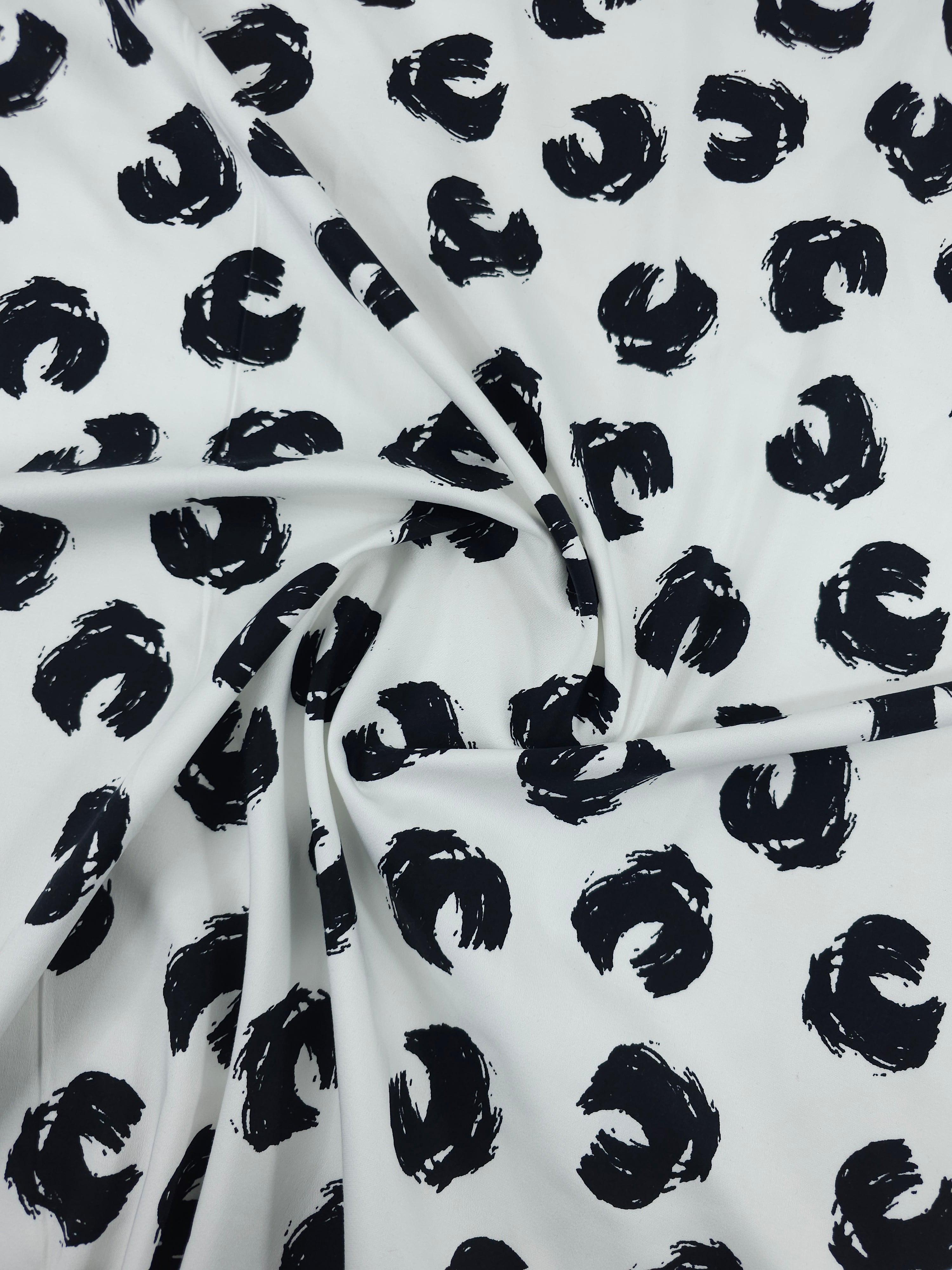 Black/White Abstract Curl Cotton Sateen Stretch
