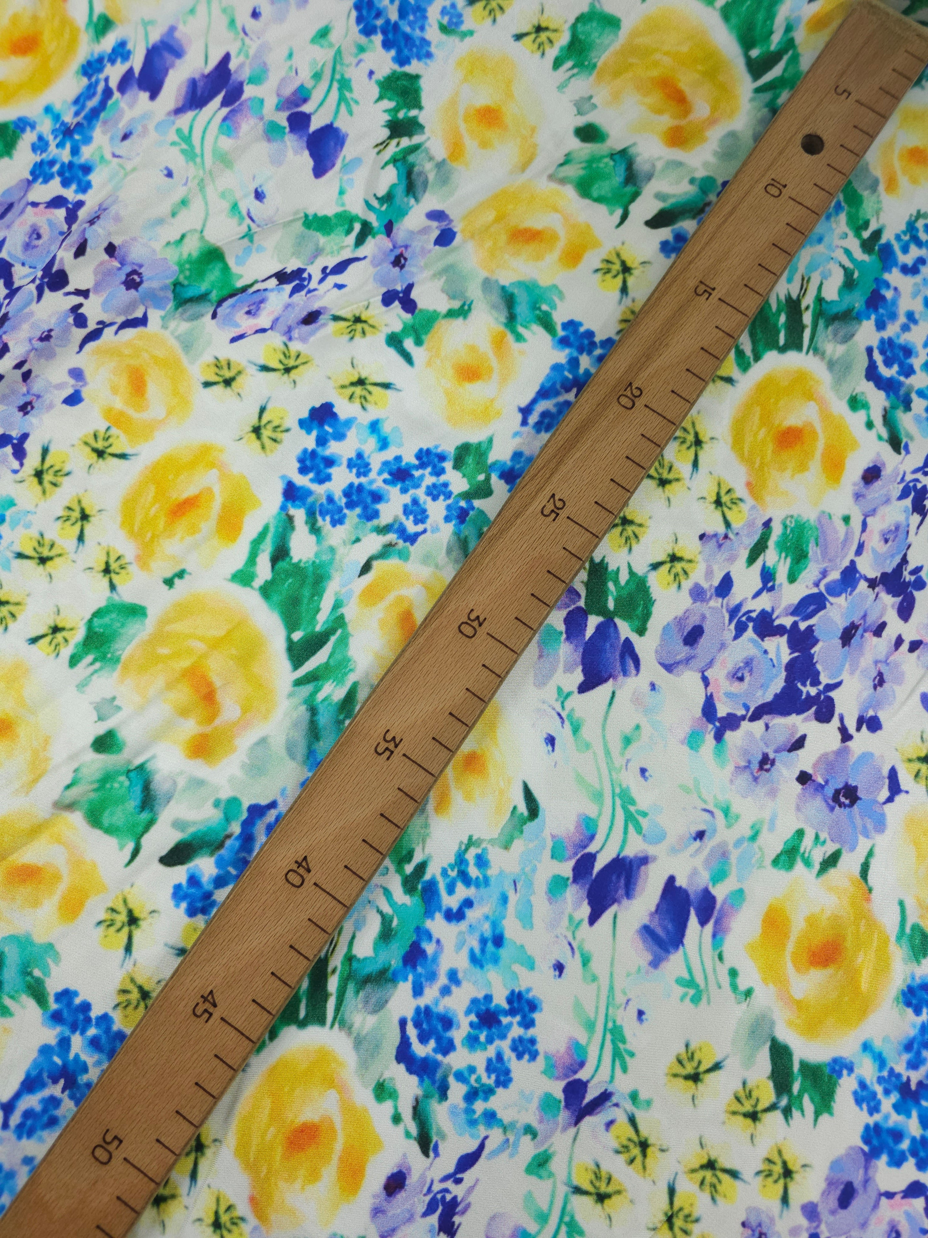 Rose Floral Meadow Viscose Satin