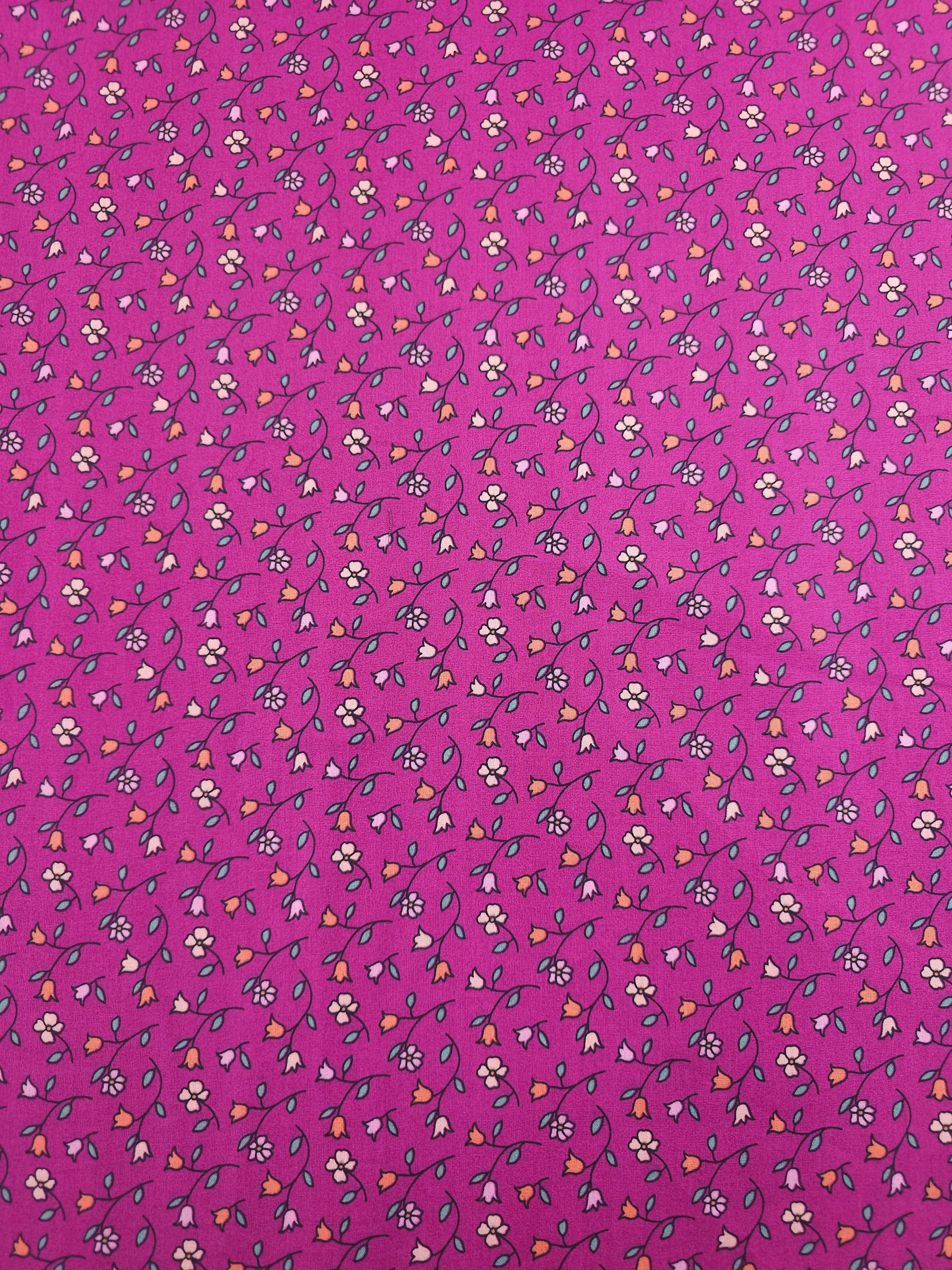 Magenta Tossed Tulip Stems Lightweight Cotton 57"