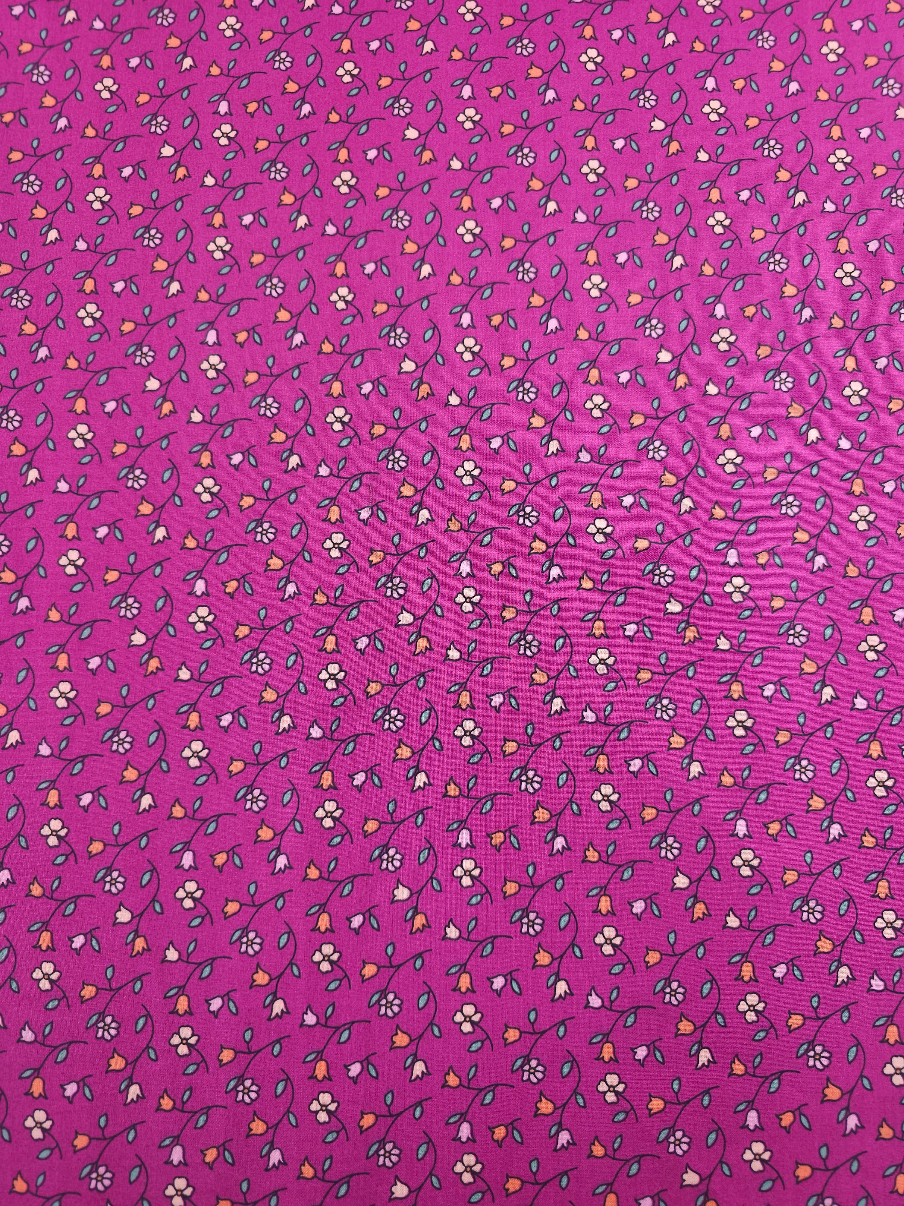 Magenta Tossed Tulip Stems Lightweight Cotton 57"