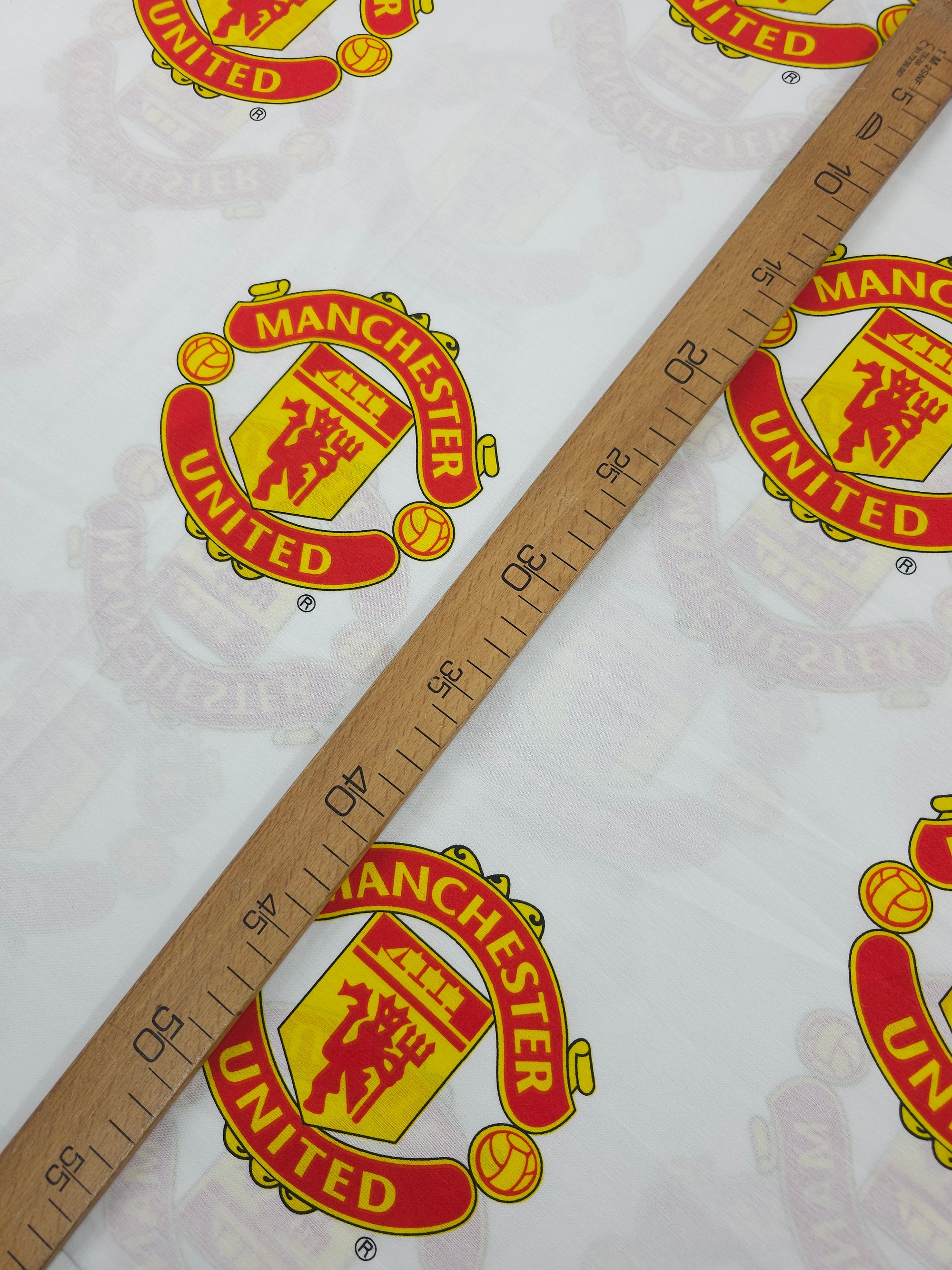 White Manchester United FC Emblem 100% Cotton Football Fabric 94" *EXTRA WIDE*