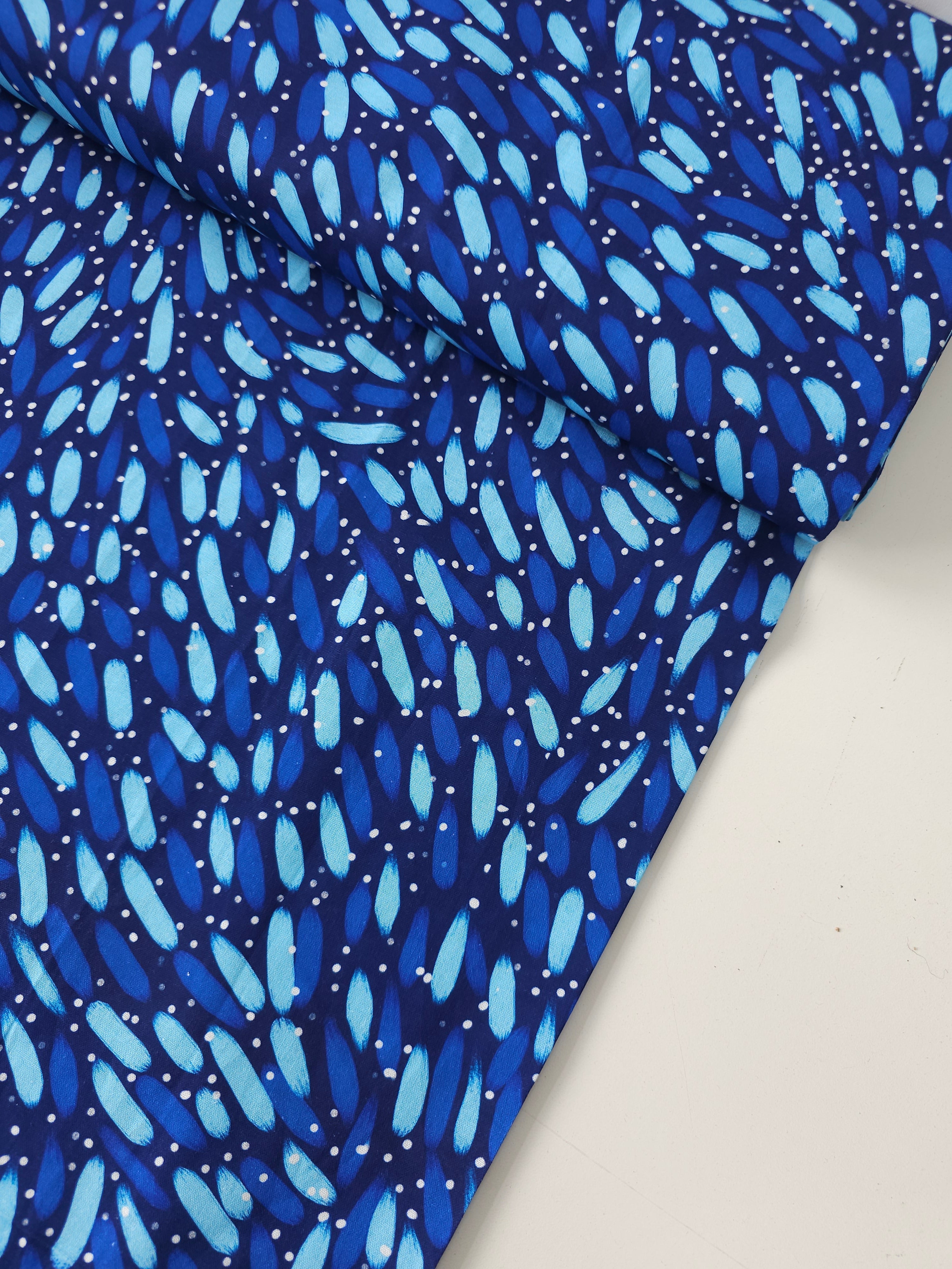 Blue Polka Brushstroke 100% Cotton