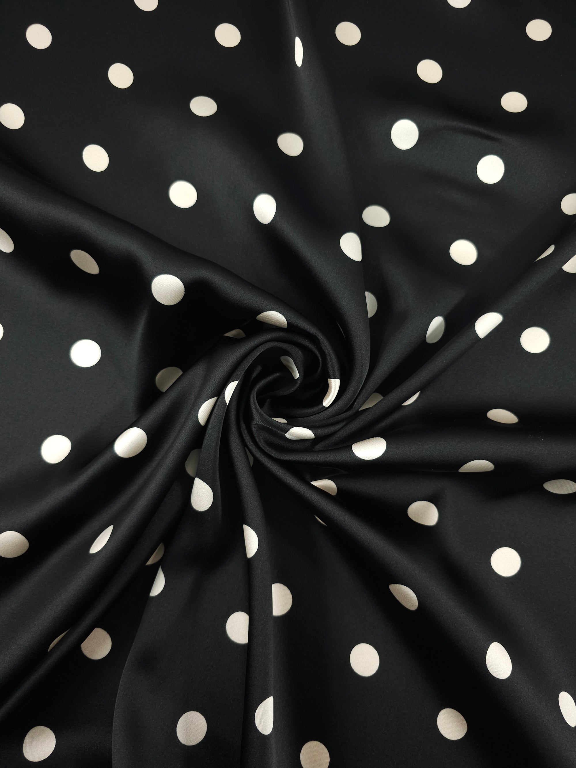 Black/Cream Polka Dot Viscose Satin