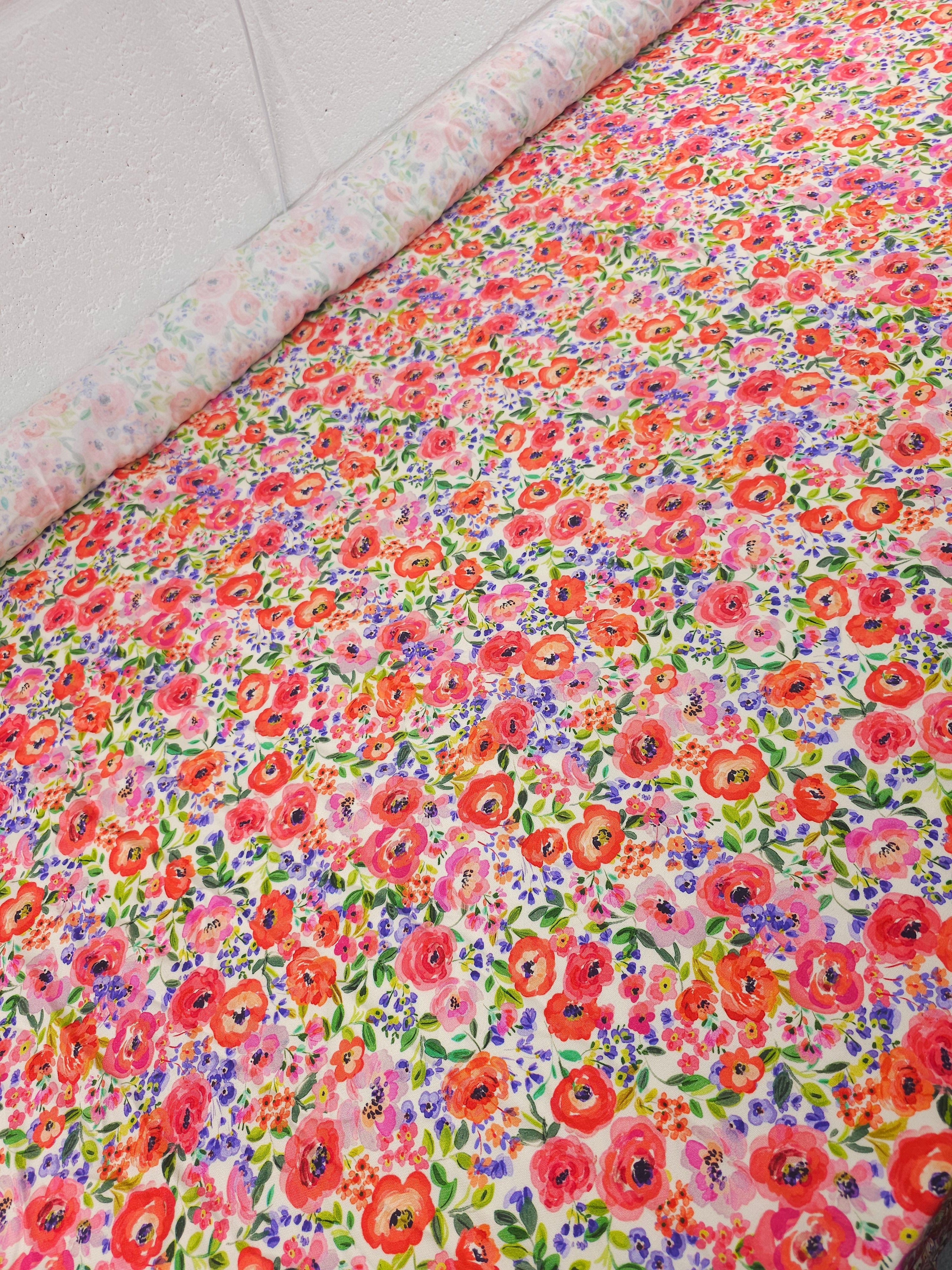 Watercolour Small Floral Bloom Viscose Challis