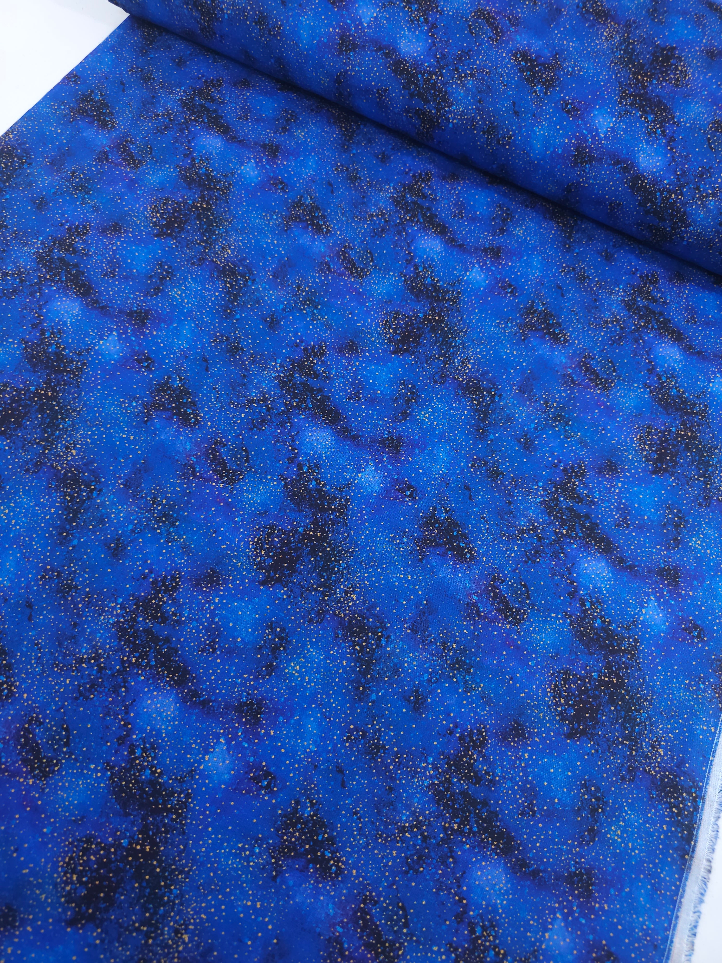 Midnight Blue/Gold Glitter Clouds 100% Cotton