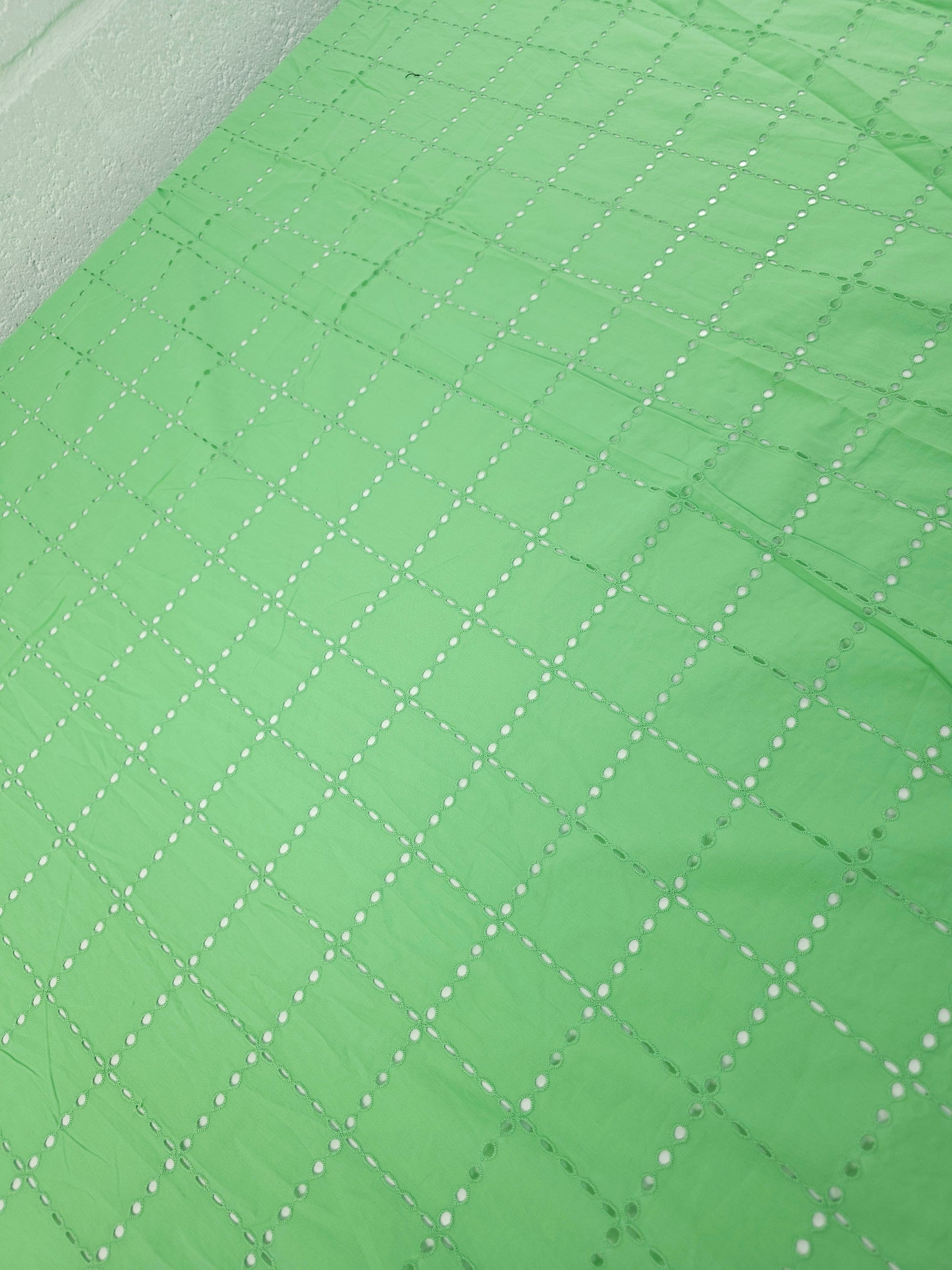 Pistachio Green Grid Cotton Poplin Broderie Anglaise