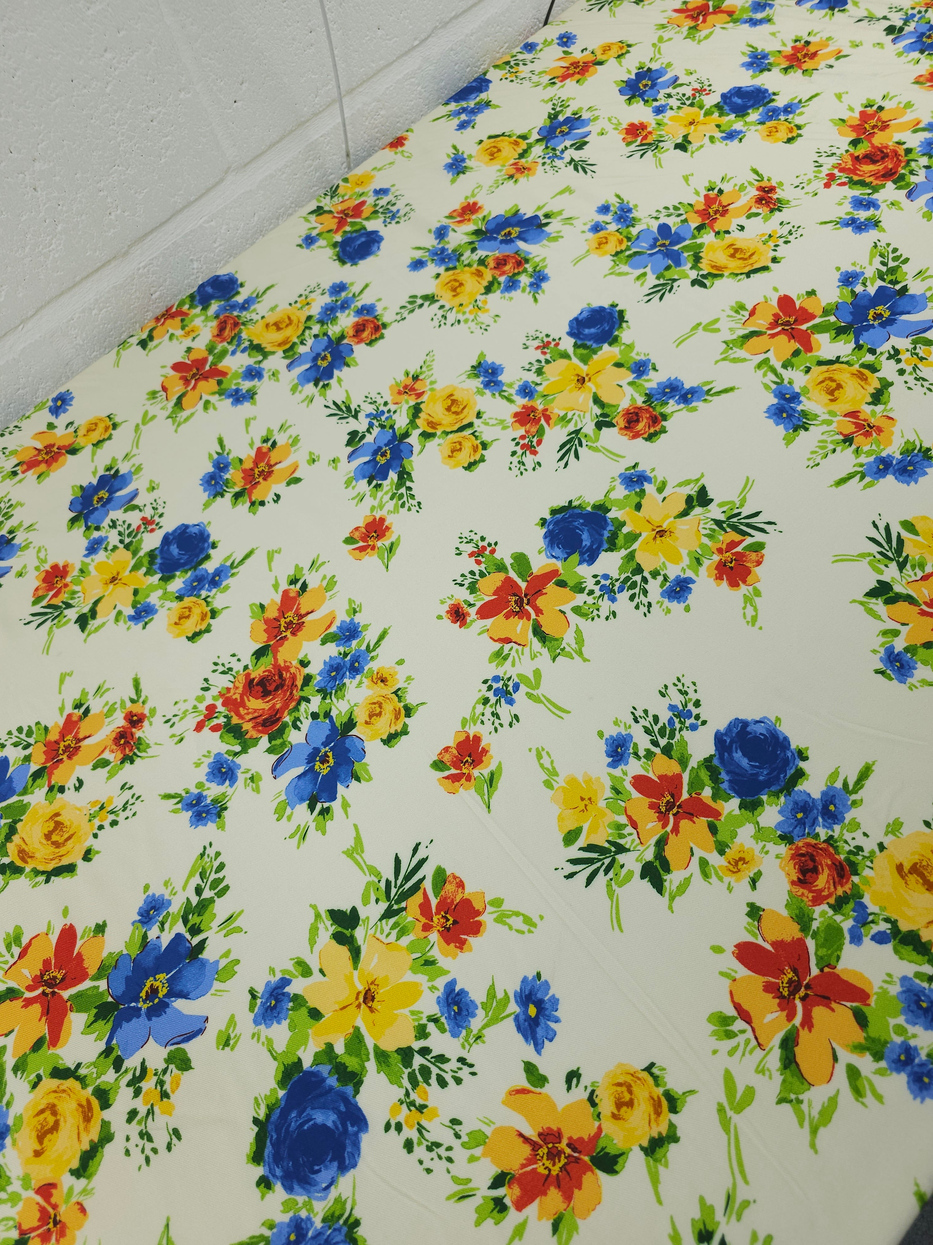 Blue/Yellow Floral Bouquet Viscose Twill - Nobody's Child