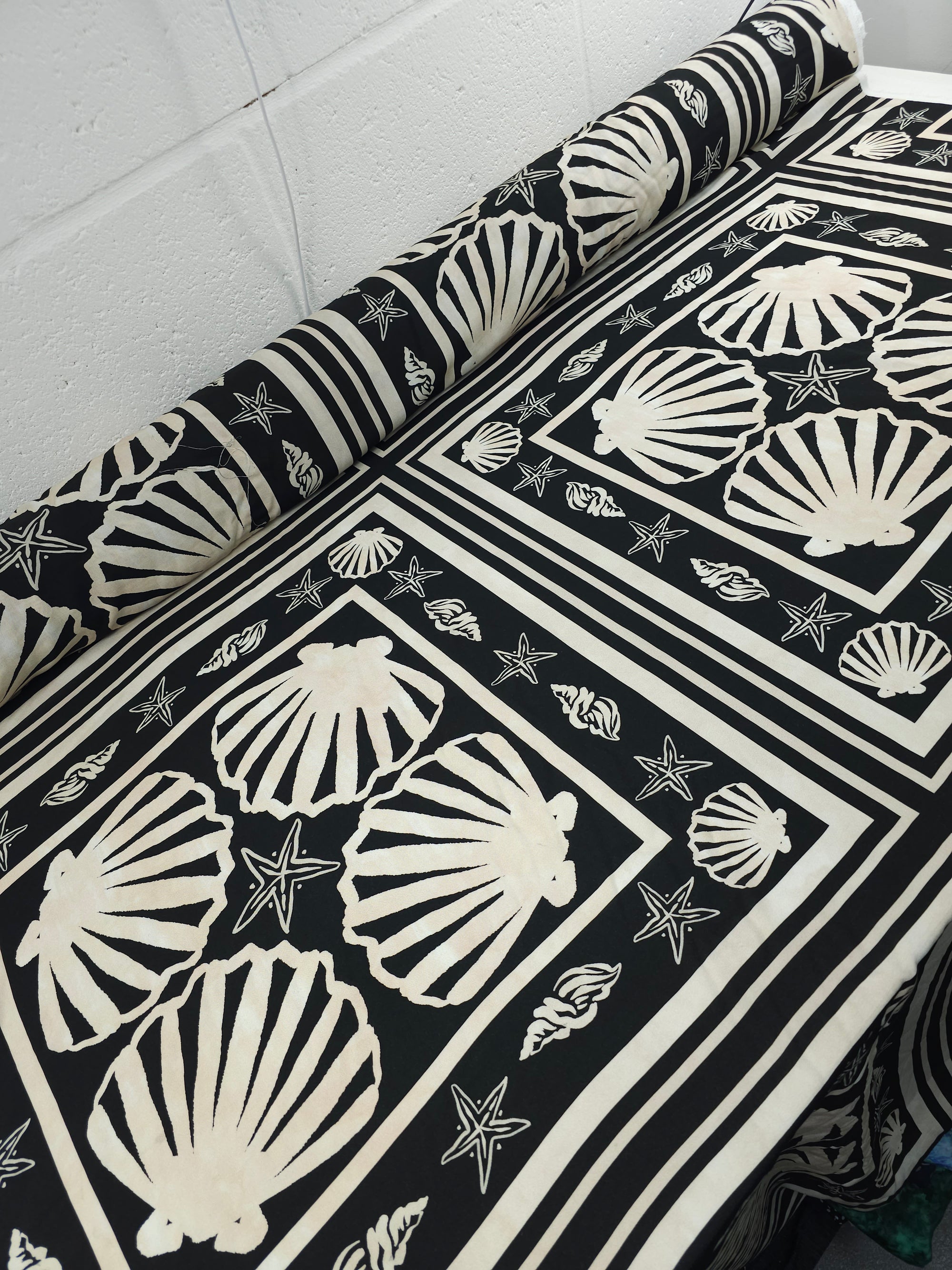 Black/Ivory Washed Shell Frames Viscose Challis