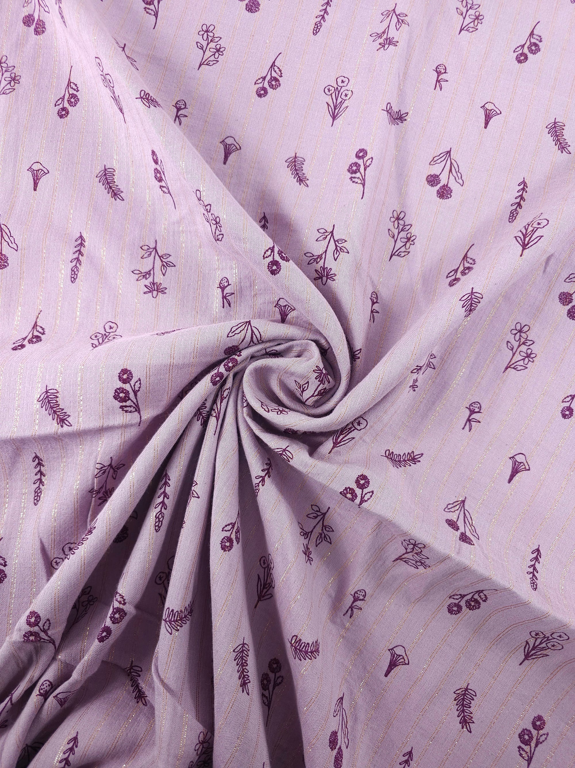 Warm Lilac Floating Flower Gold Lurex Double Gauze