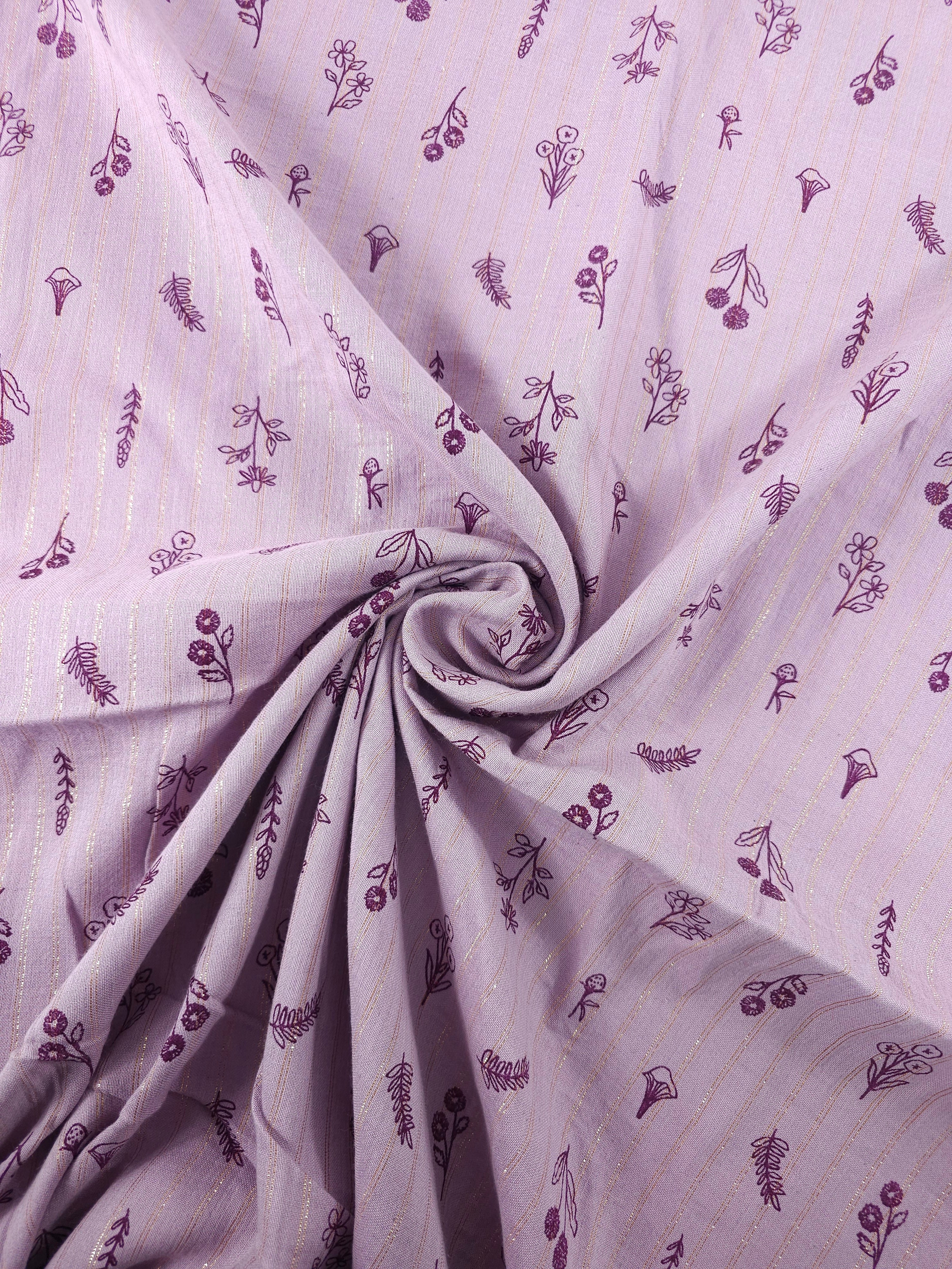 Warm Lilac Floating Flower Gold Lurex Double Gauze