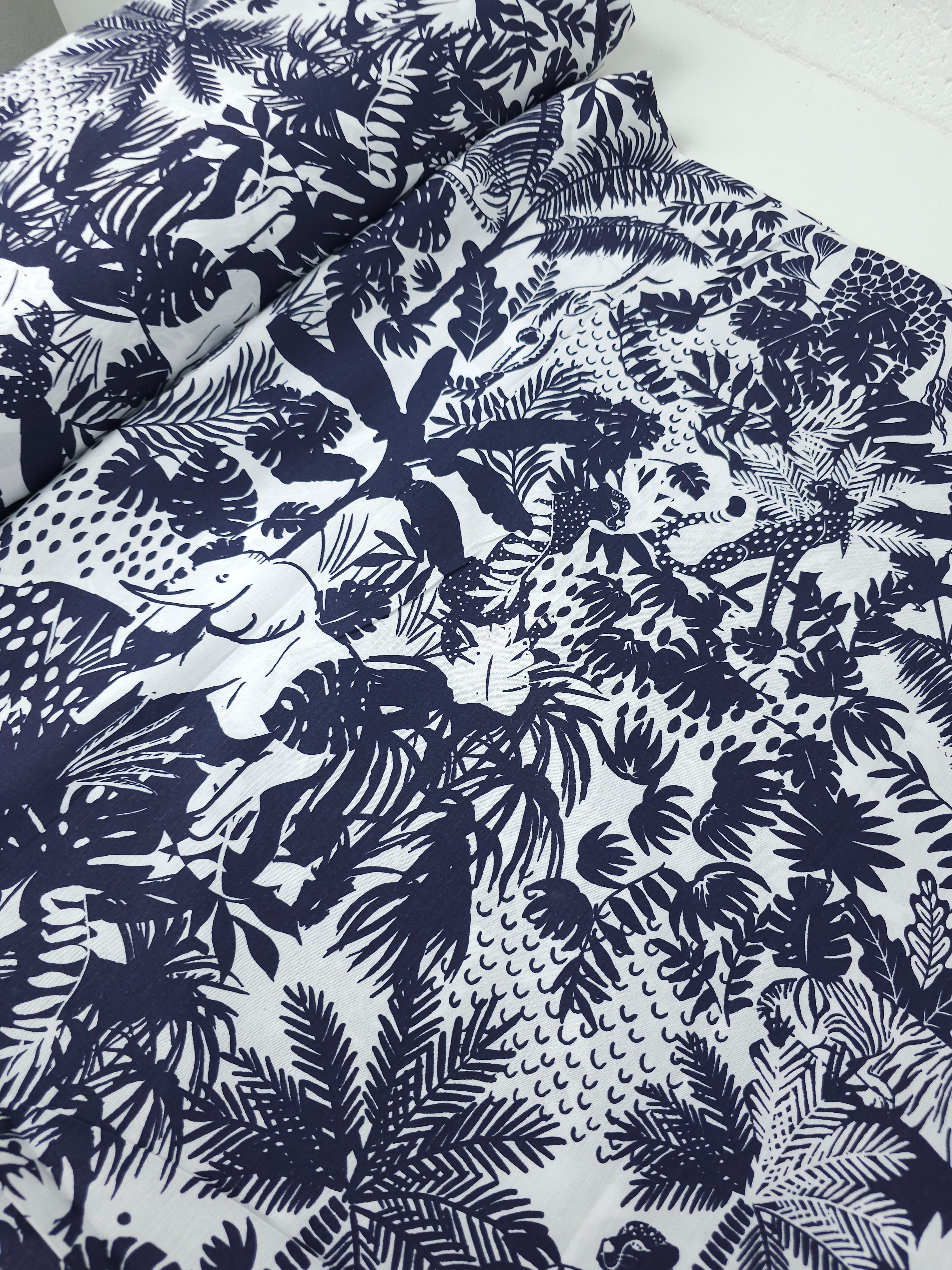 Navy/White Safari Jungle 100% Cotton 86" *EXTRA WIDE*