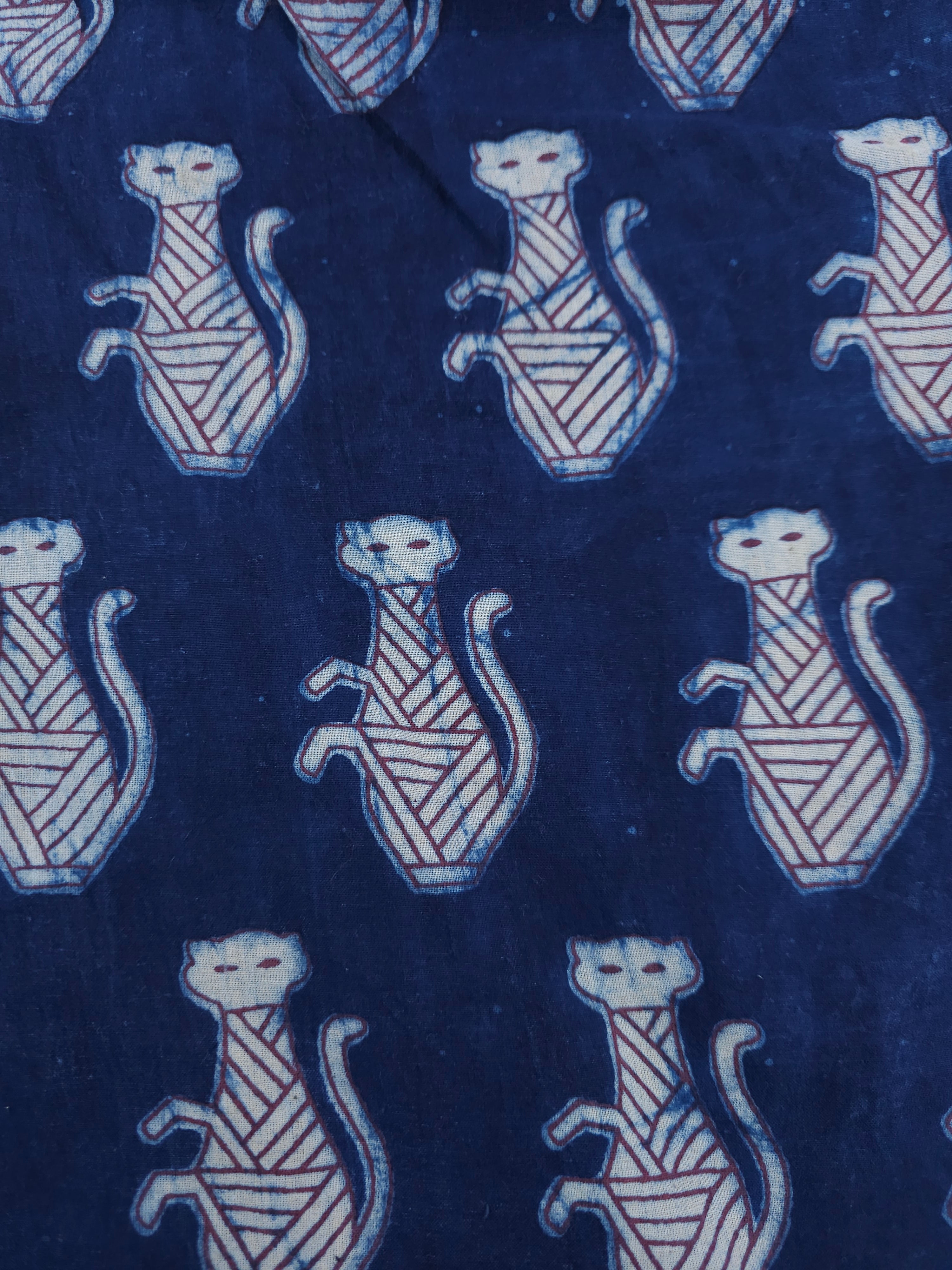 Indigo Cat Block Print Cotton - 2.5m Piece