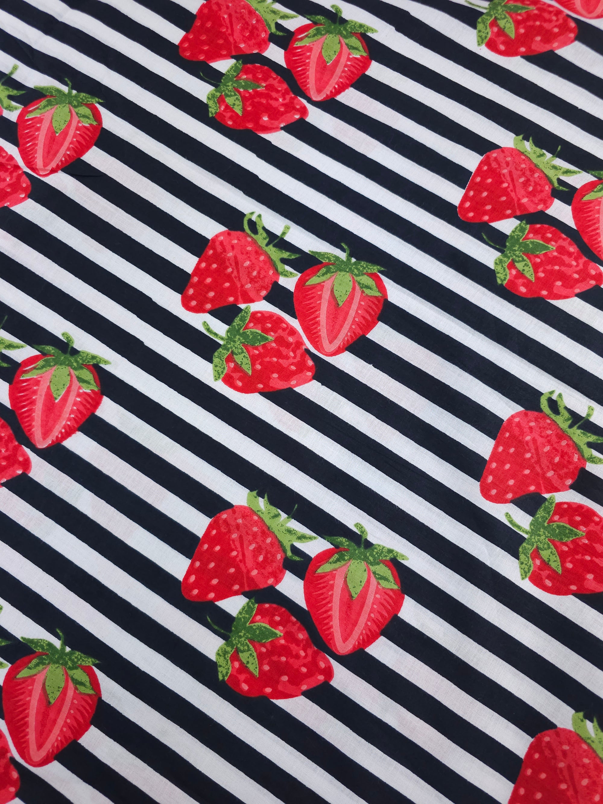 Black Strawberry Stripe Lightweight Cambric Cotton