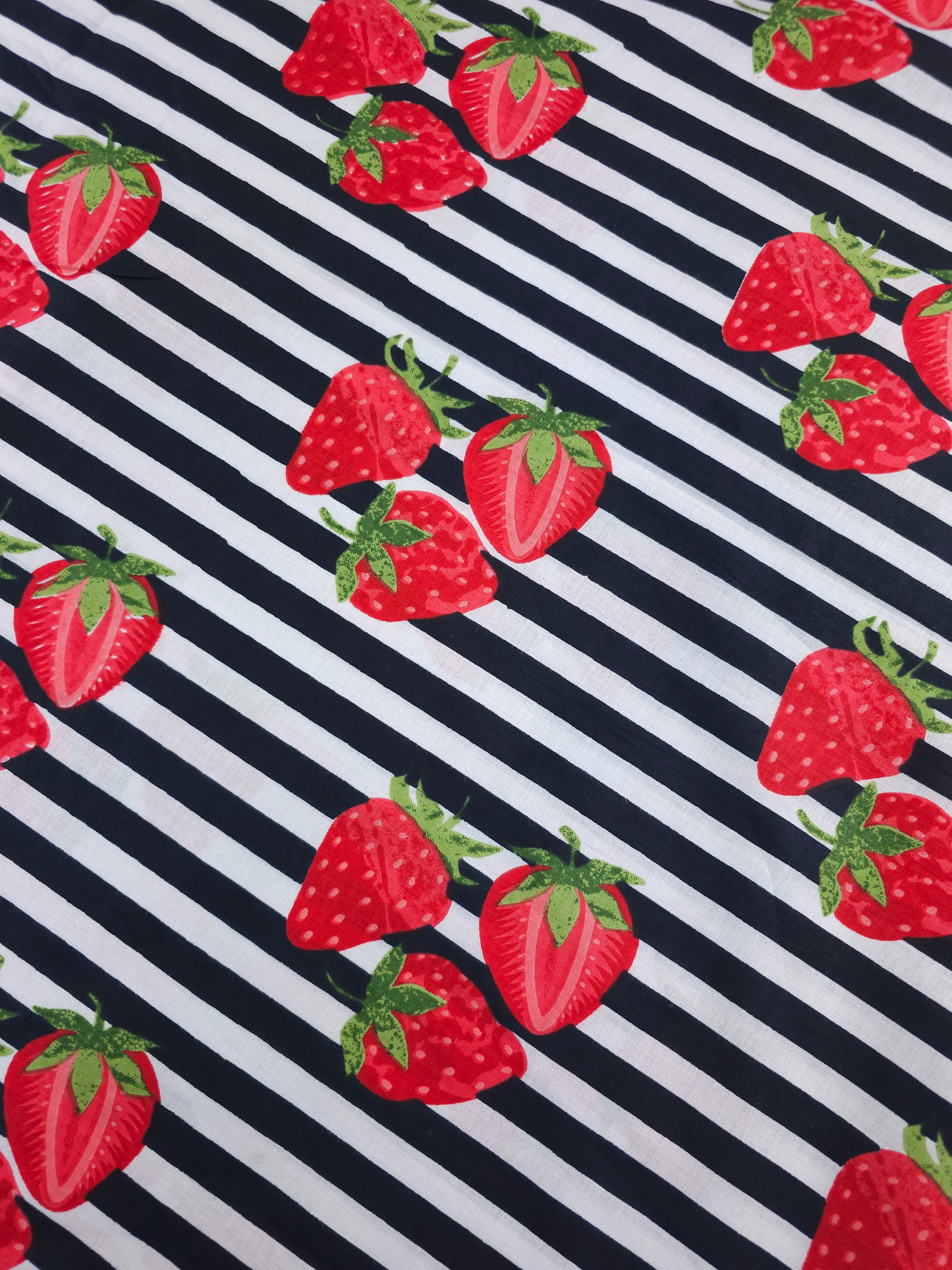Black Strawberry Stripe Lightweight Cambric Cotton