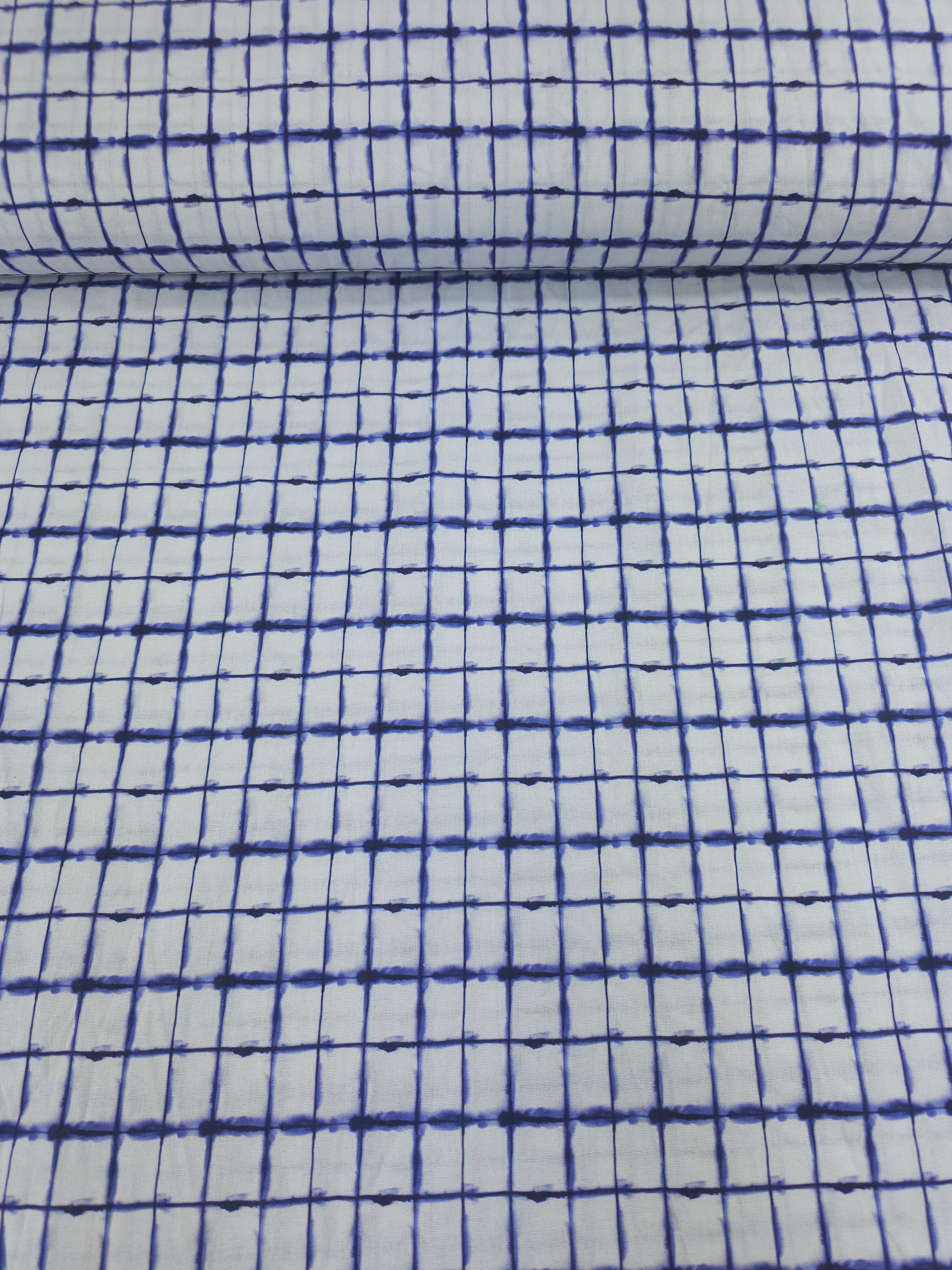 Indigo/White Smudge Square Check 100% Cotton
