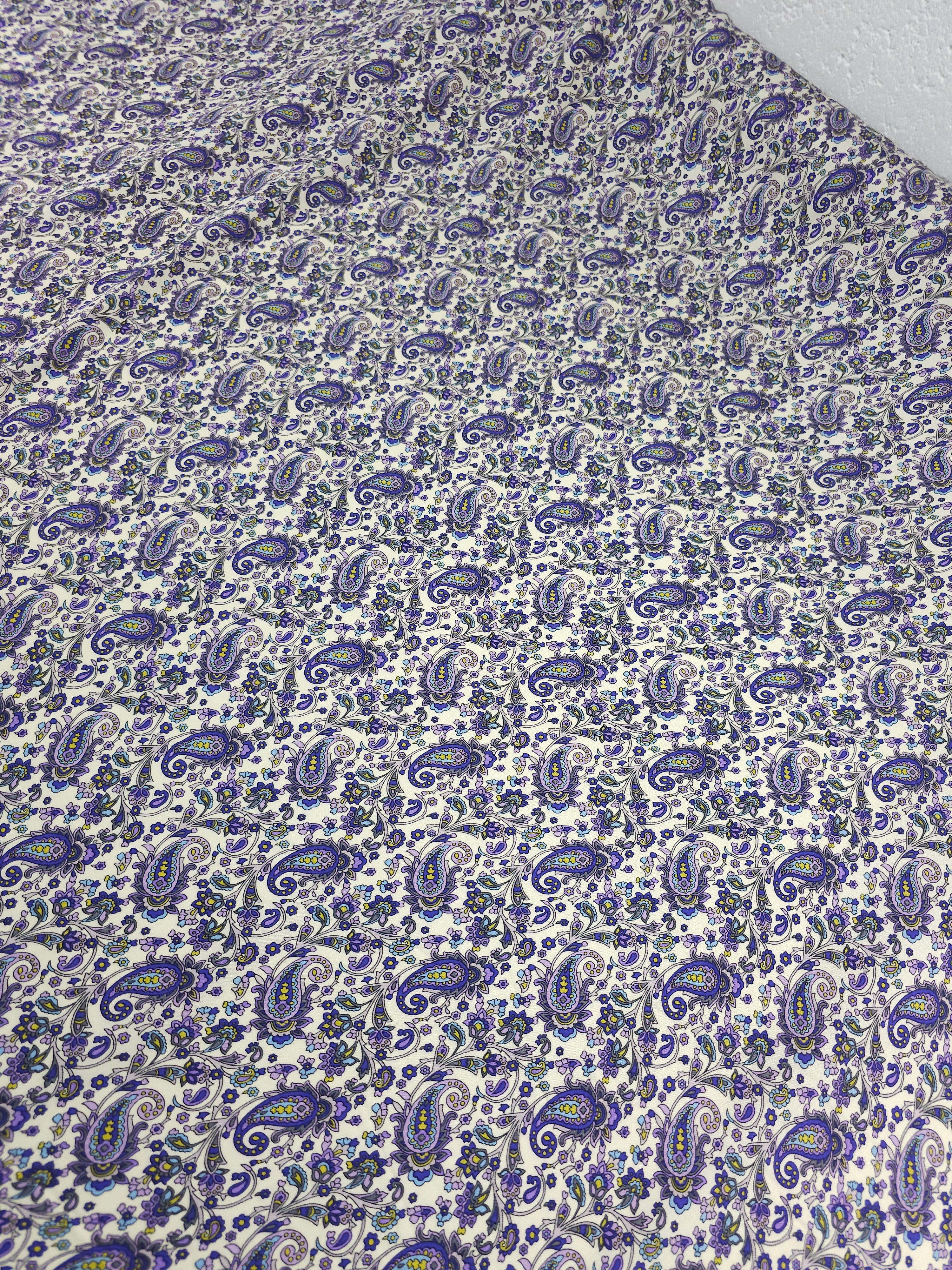 Purple/Cream Ditsy Paisley Twine Viscose Satin