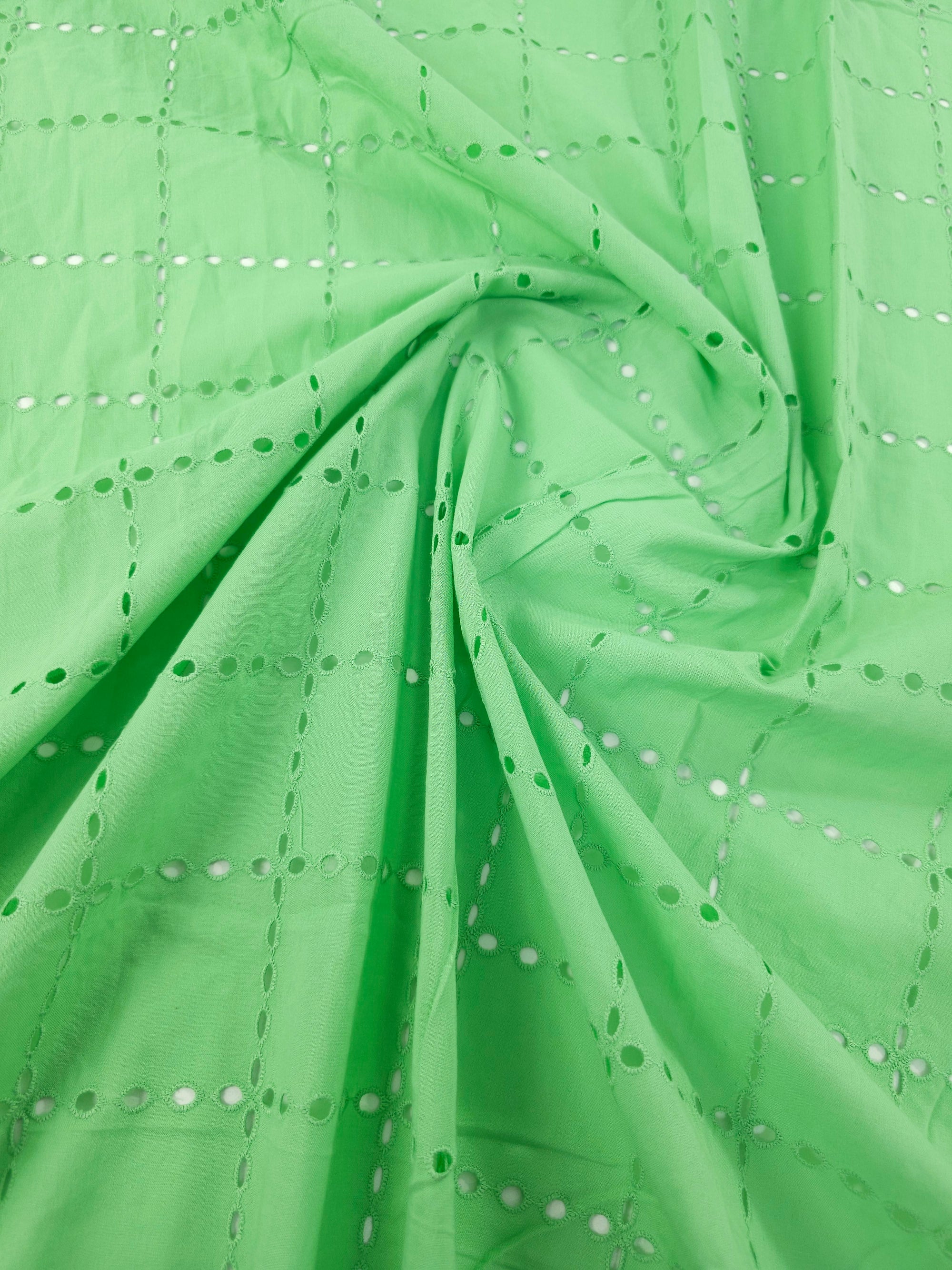 Pistachio Green Grid Cotton Poplin Broderie Anglaise