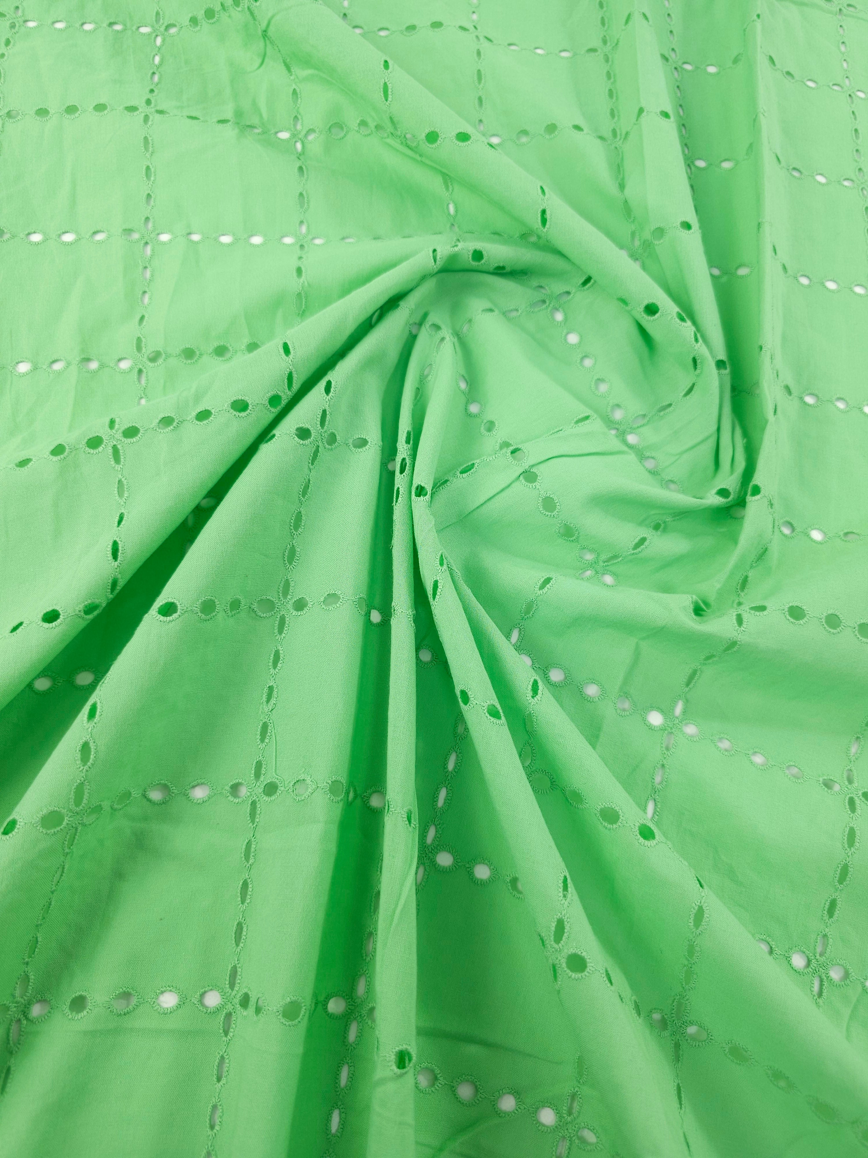 Pistachio Green Grid Cotton Poplin Broderie Anglaise