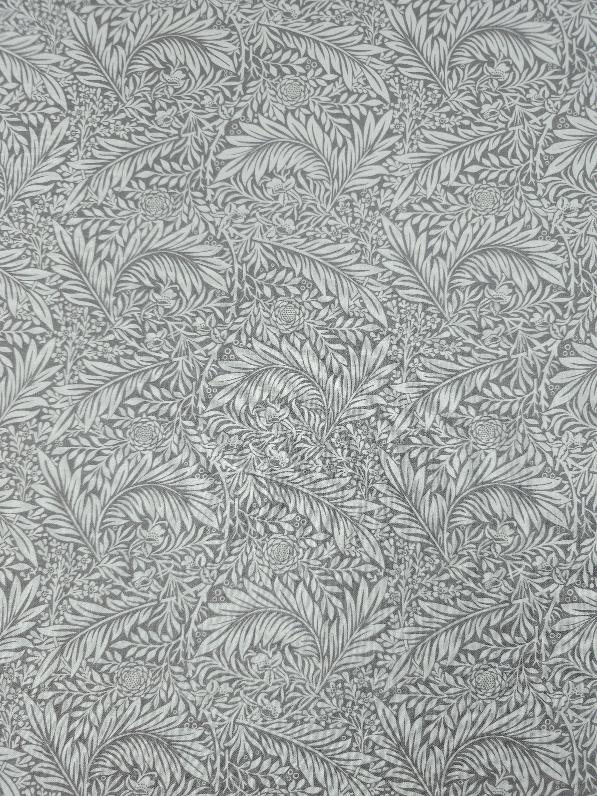 Grey/White Floral Twine 100% Cotton 106" - William Morris *EXTRA WIDE*