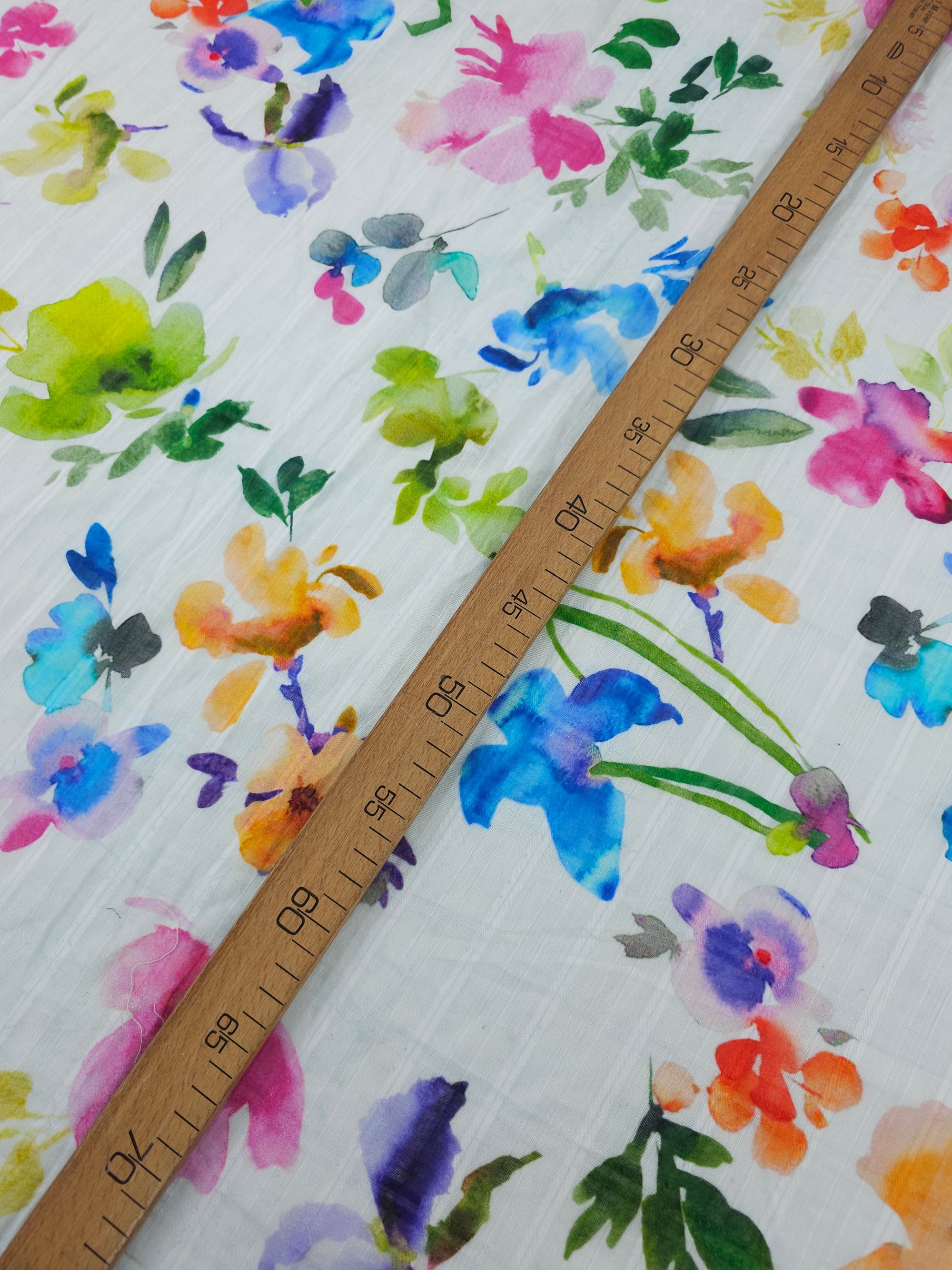 Watercolour Diffusion Floral Grid Cotton Voile