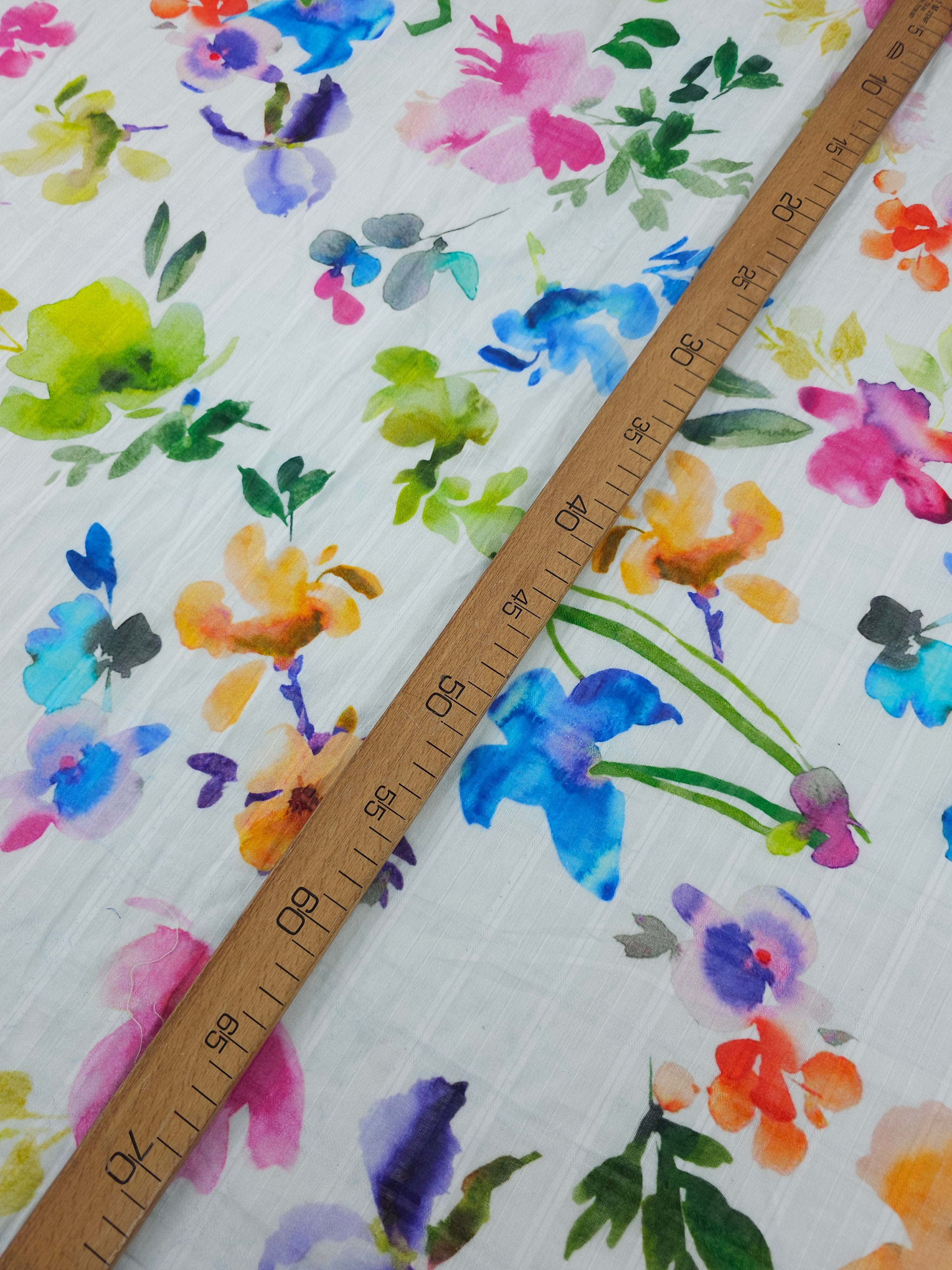 Watercolour Diffusion Floral Grid Cotton Voile