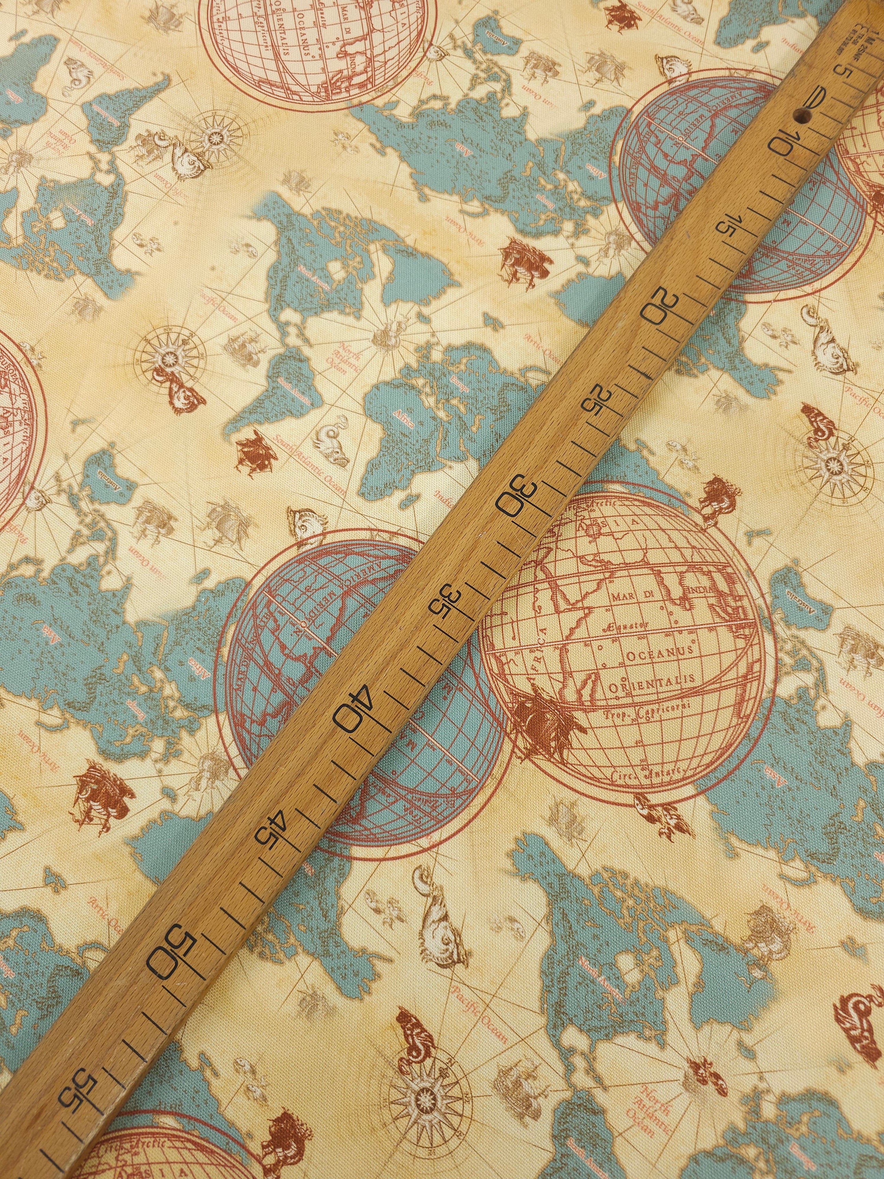 Retro World Map Canvas Cotton