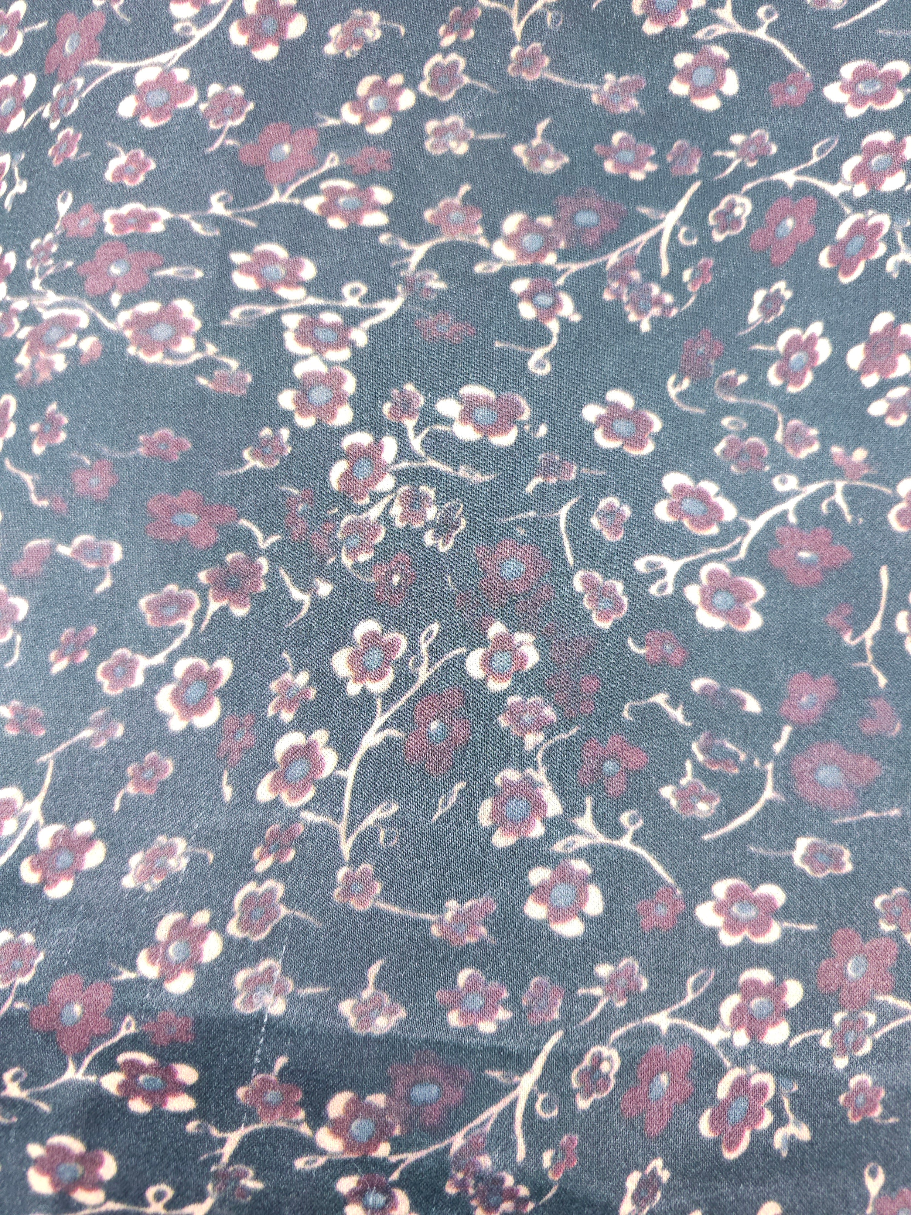Black burgandy blossom Viscose Sateen- 2.9m piece