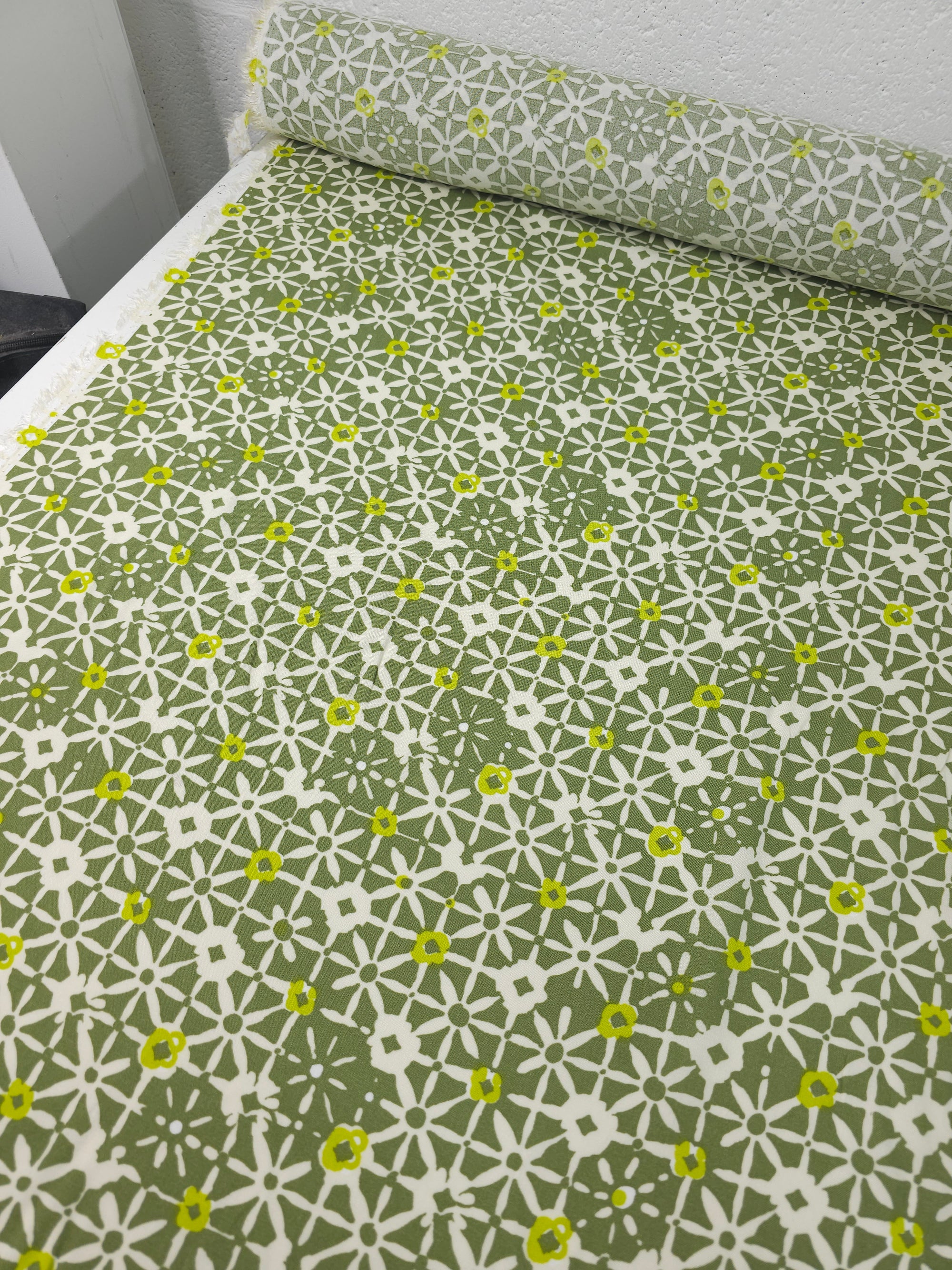 Sage/Lime Geometric Splat Viscose Challis