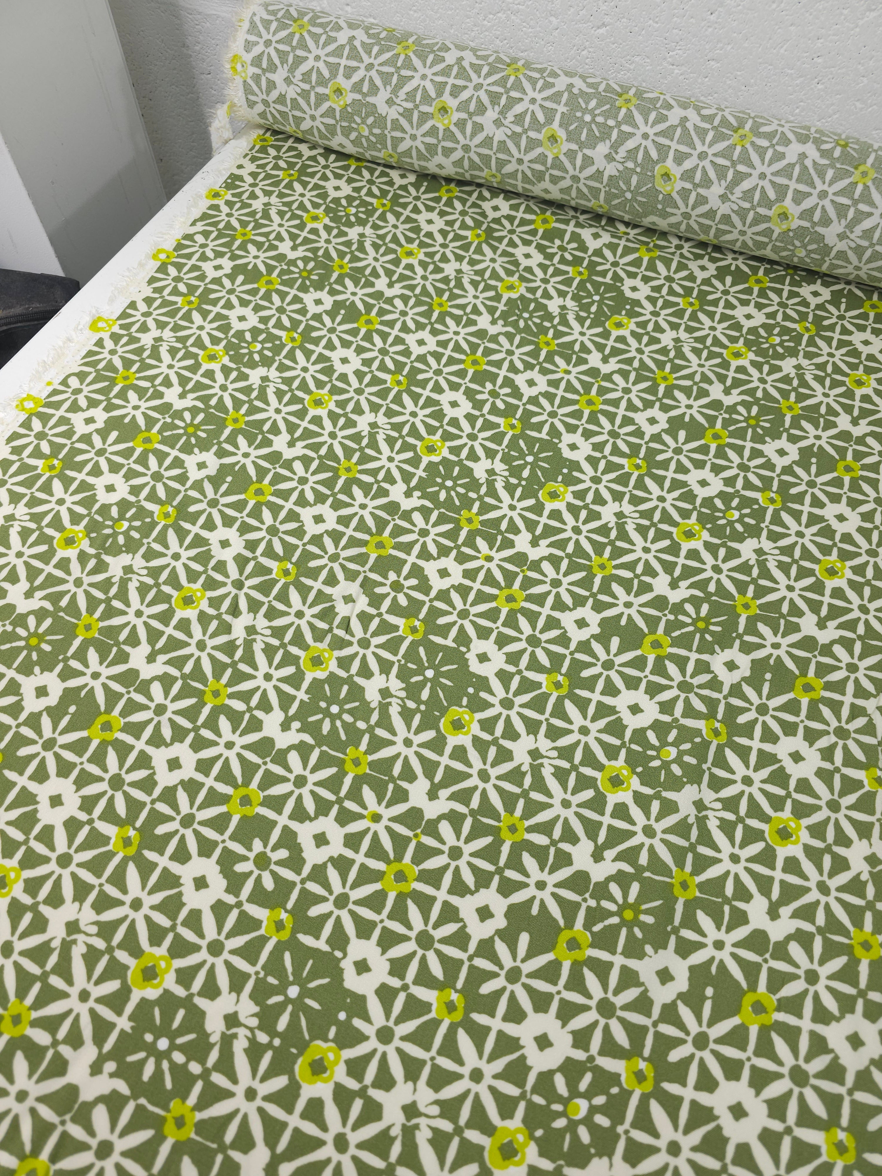 Sage/Lime Geometric Splat Viscose Challis