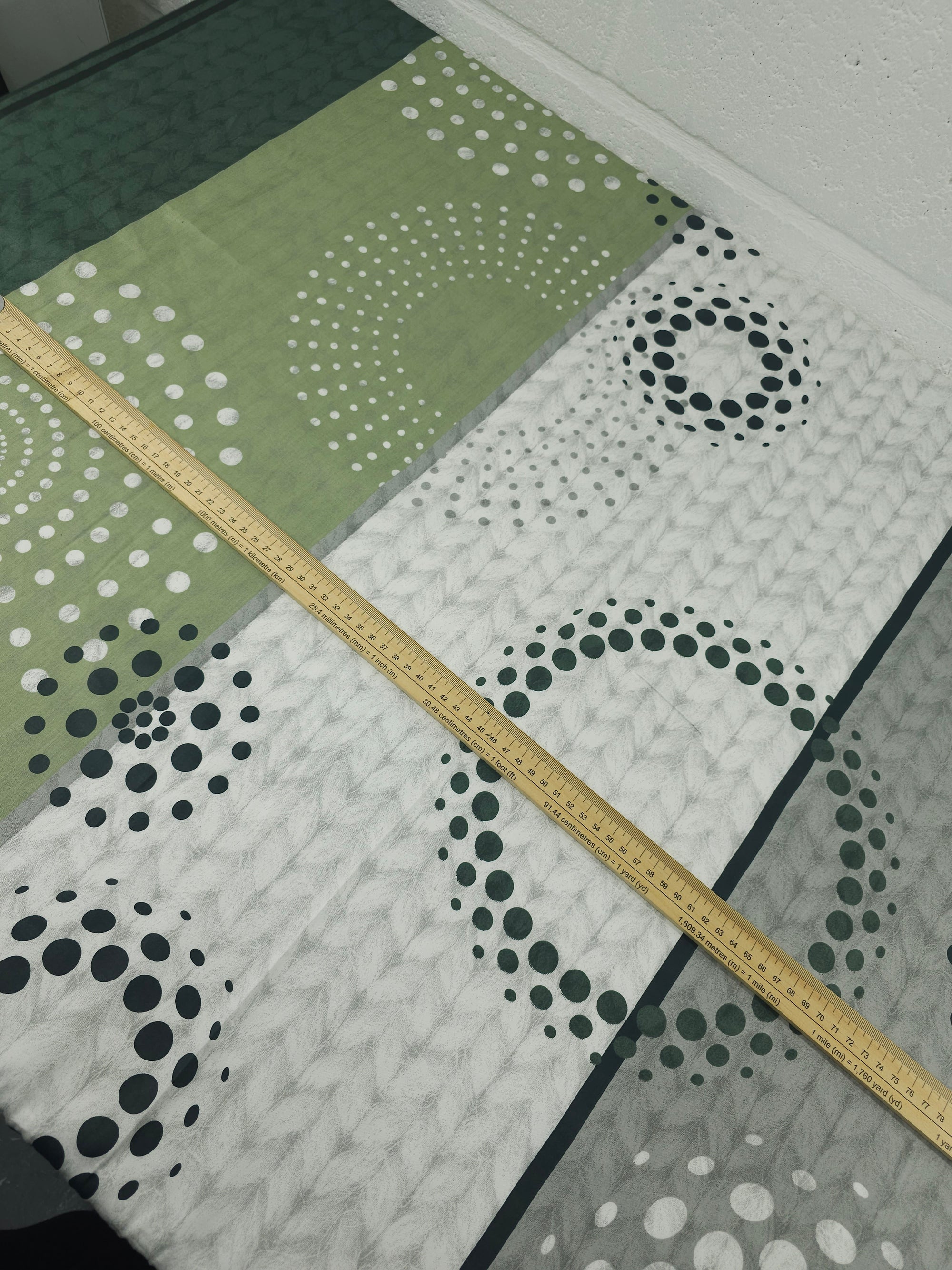 Green/Grey Polka Sprial Stripe Shifter Cotton Sateen 62"