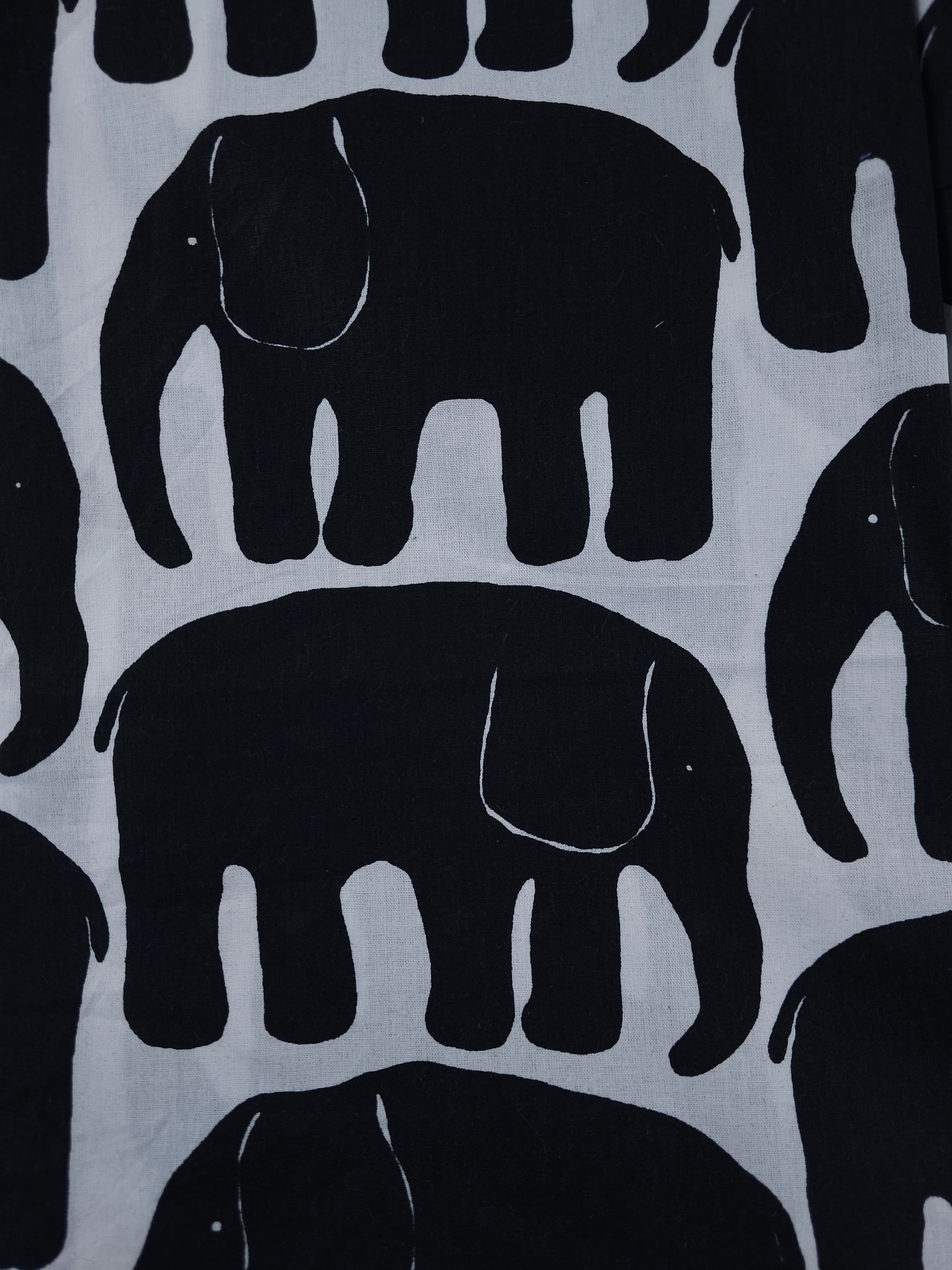 Black & White Elephant Cotton Poplin - 1.45m Piece