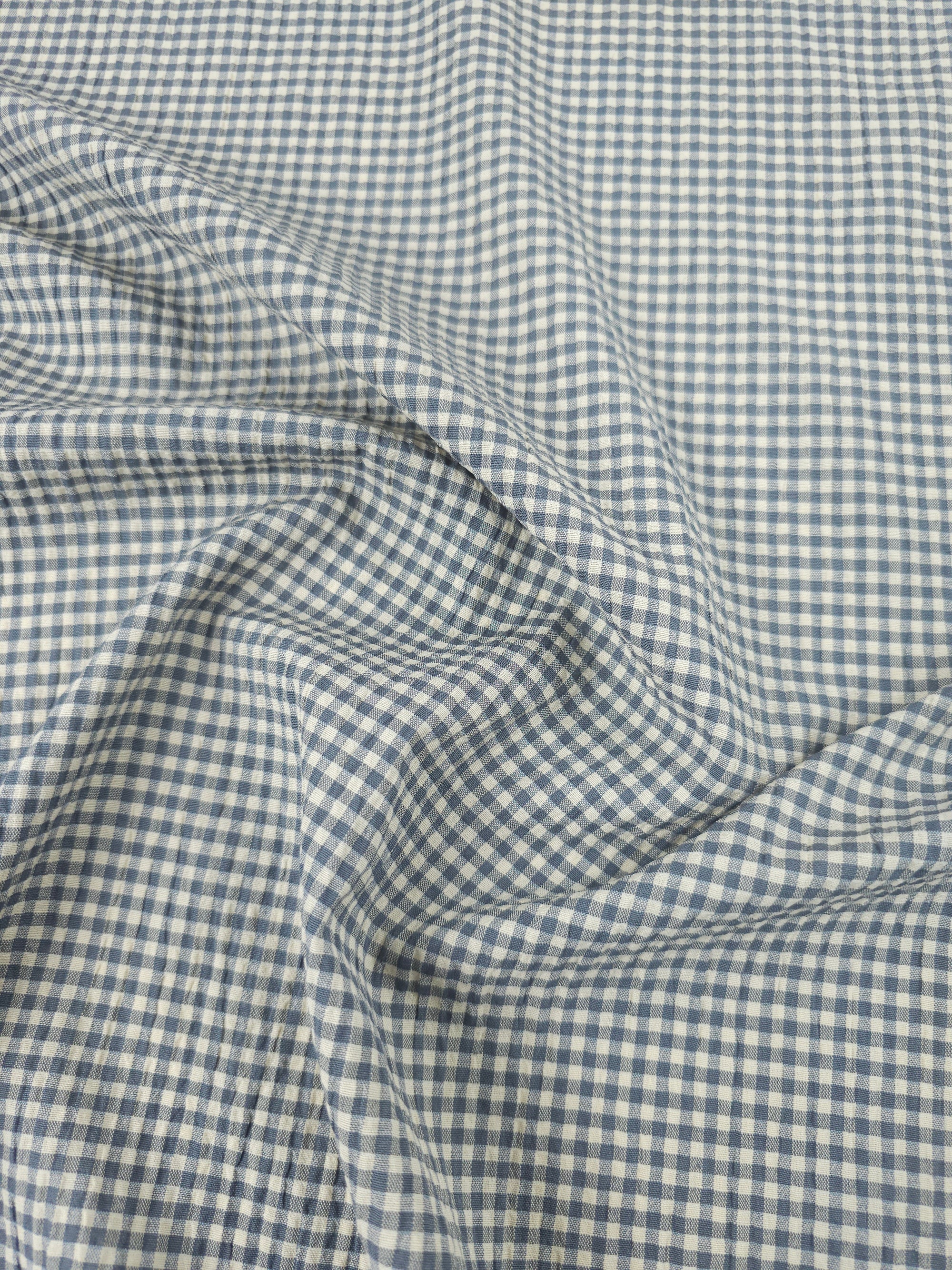 Grey/Cream Mini Gingham Crinkle Poly Cotton