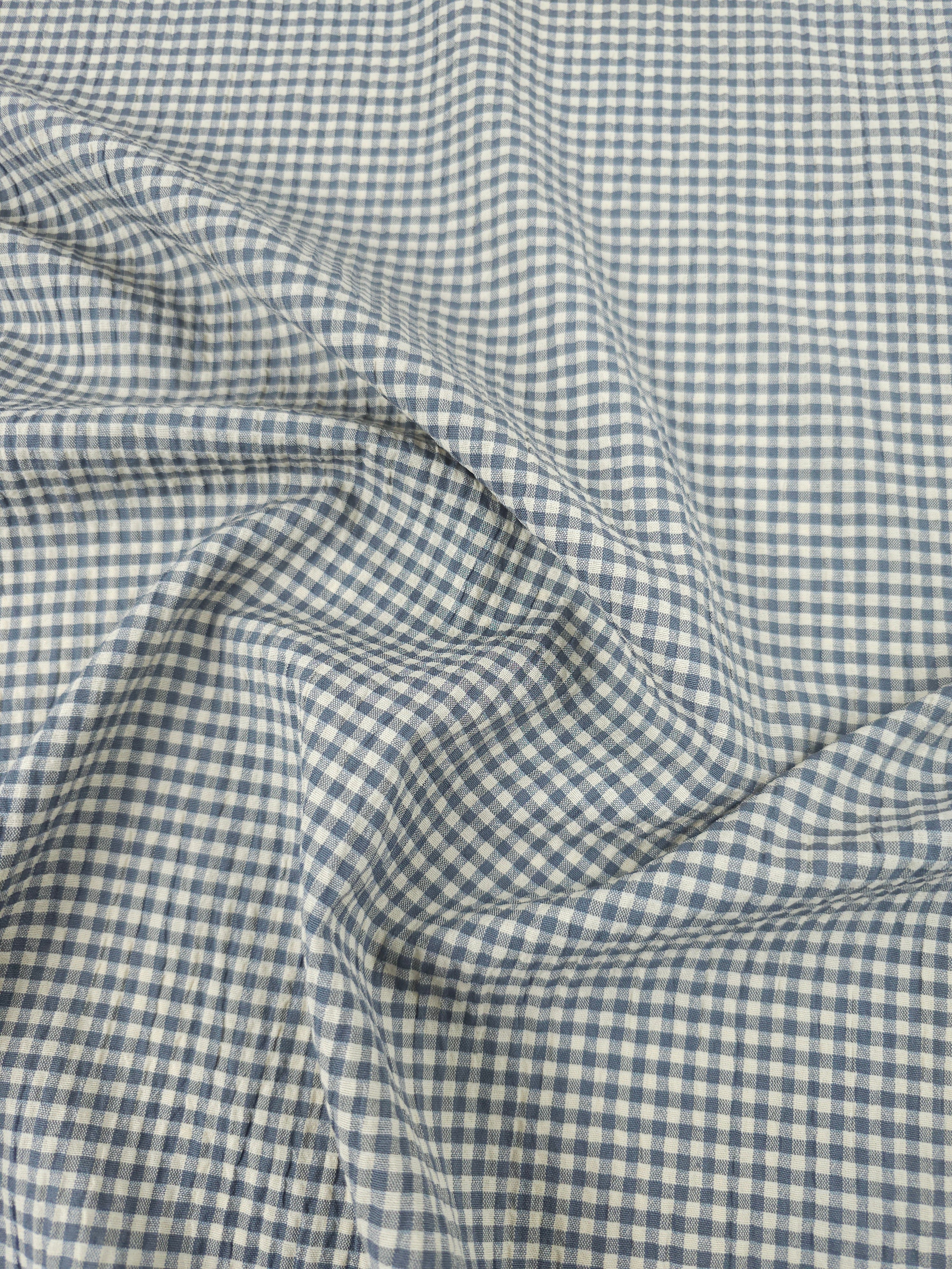 Grey/Cream Mini Gingham Crinkle Poly Cotton
