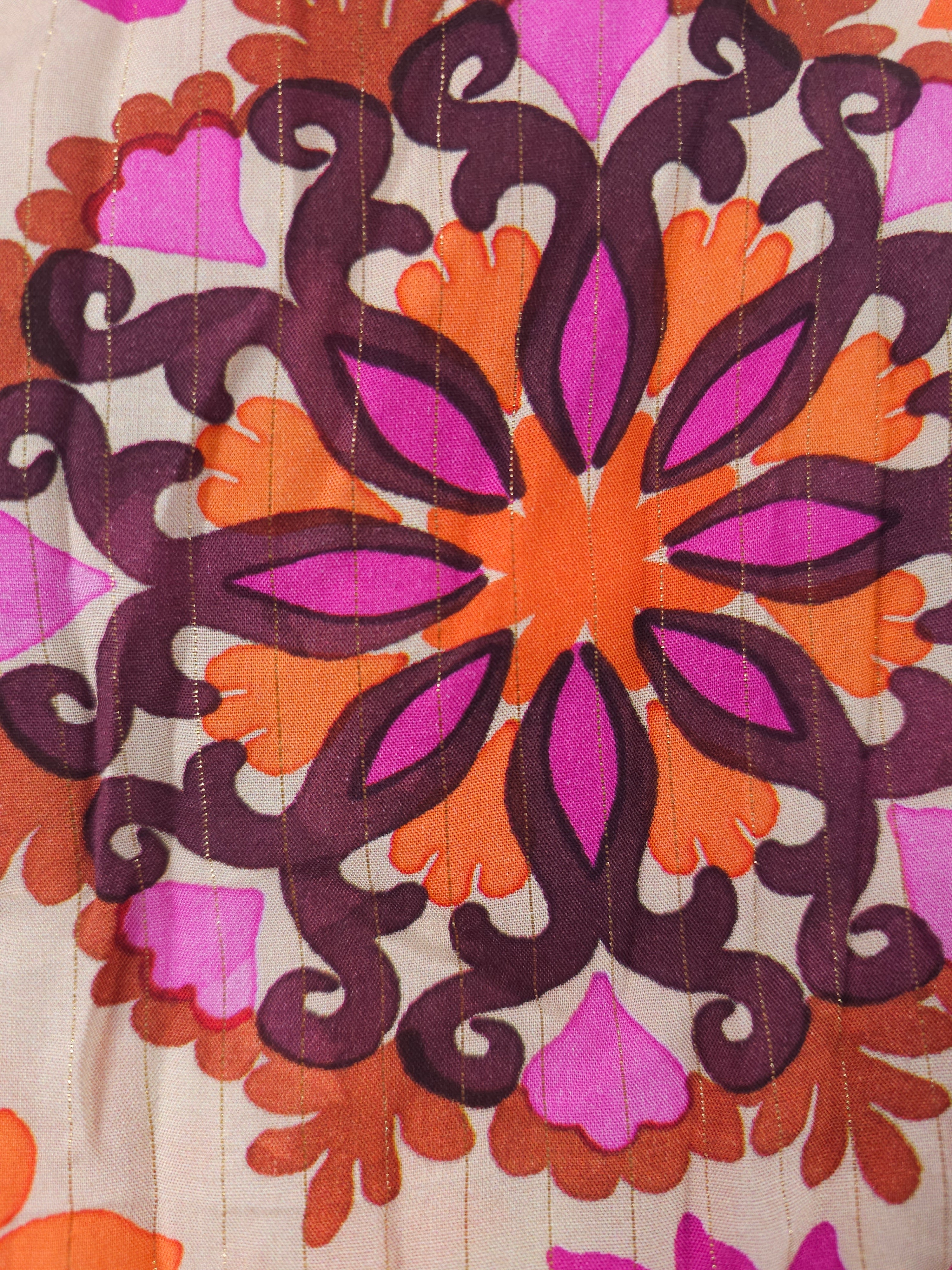 Orange mandala golden pinstripe Viscose- 3m piece