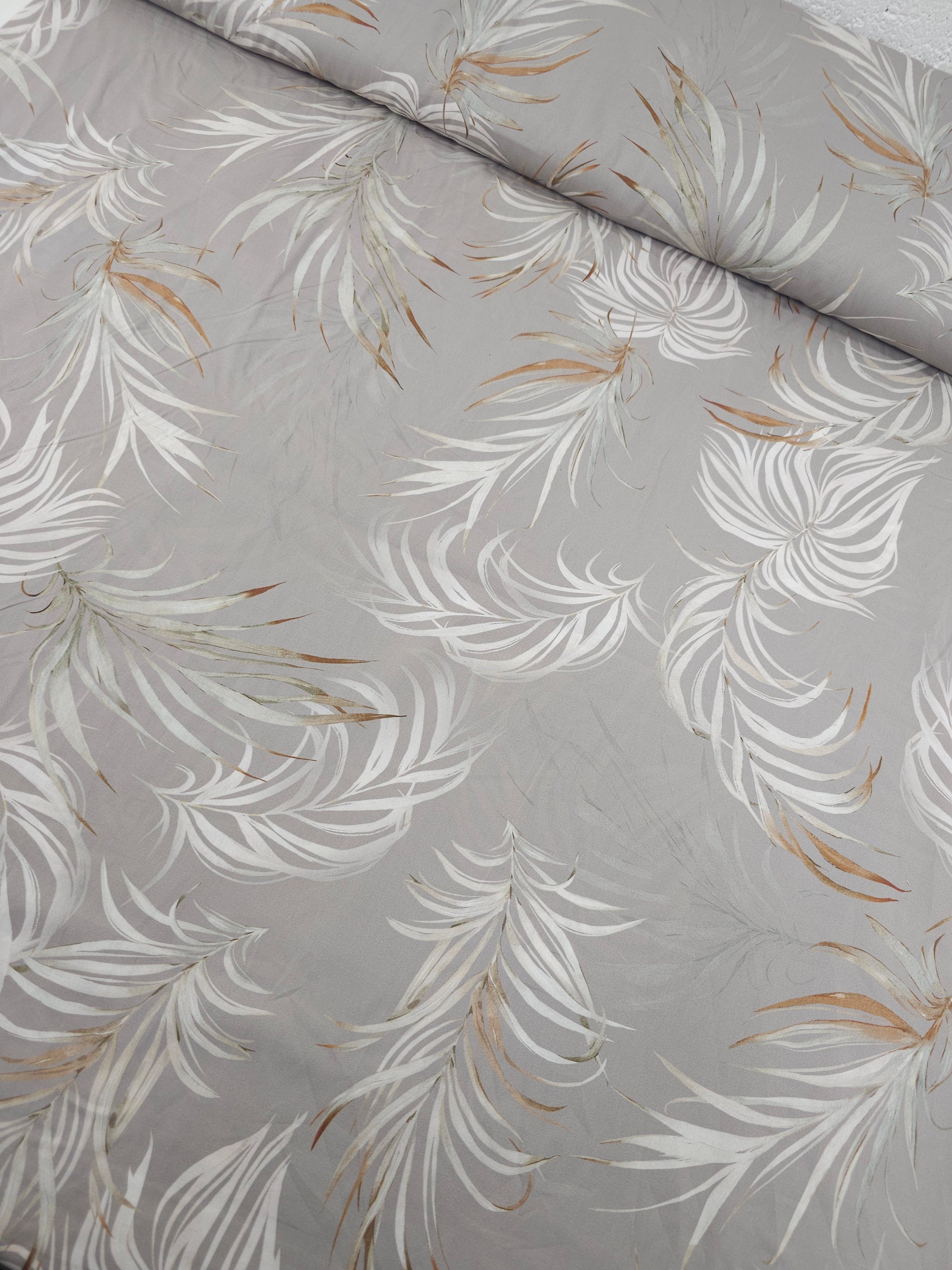 Taupe Feather Leaves Lightweight Cotton 60"