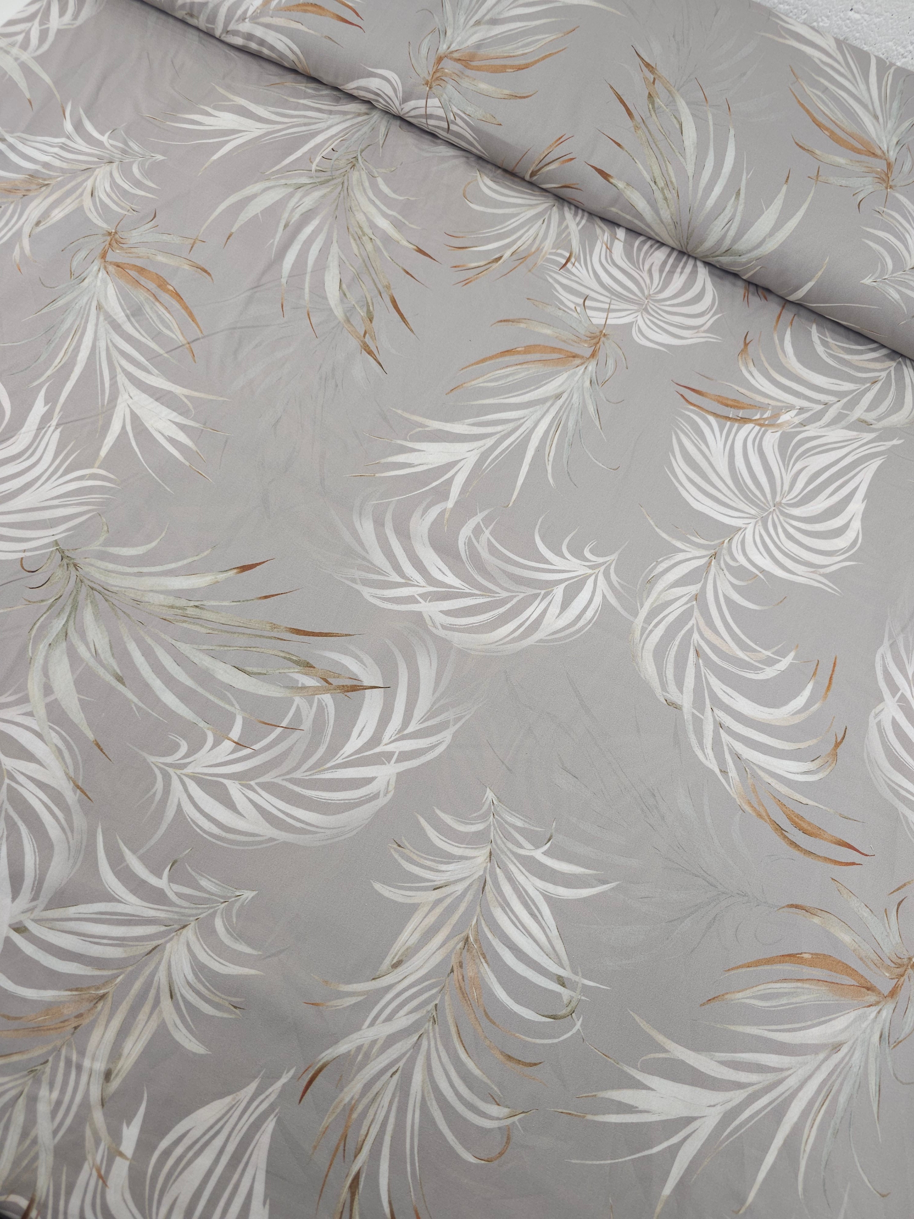 Taupe Feather Leaves Lightweight Cotton 60"