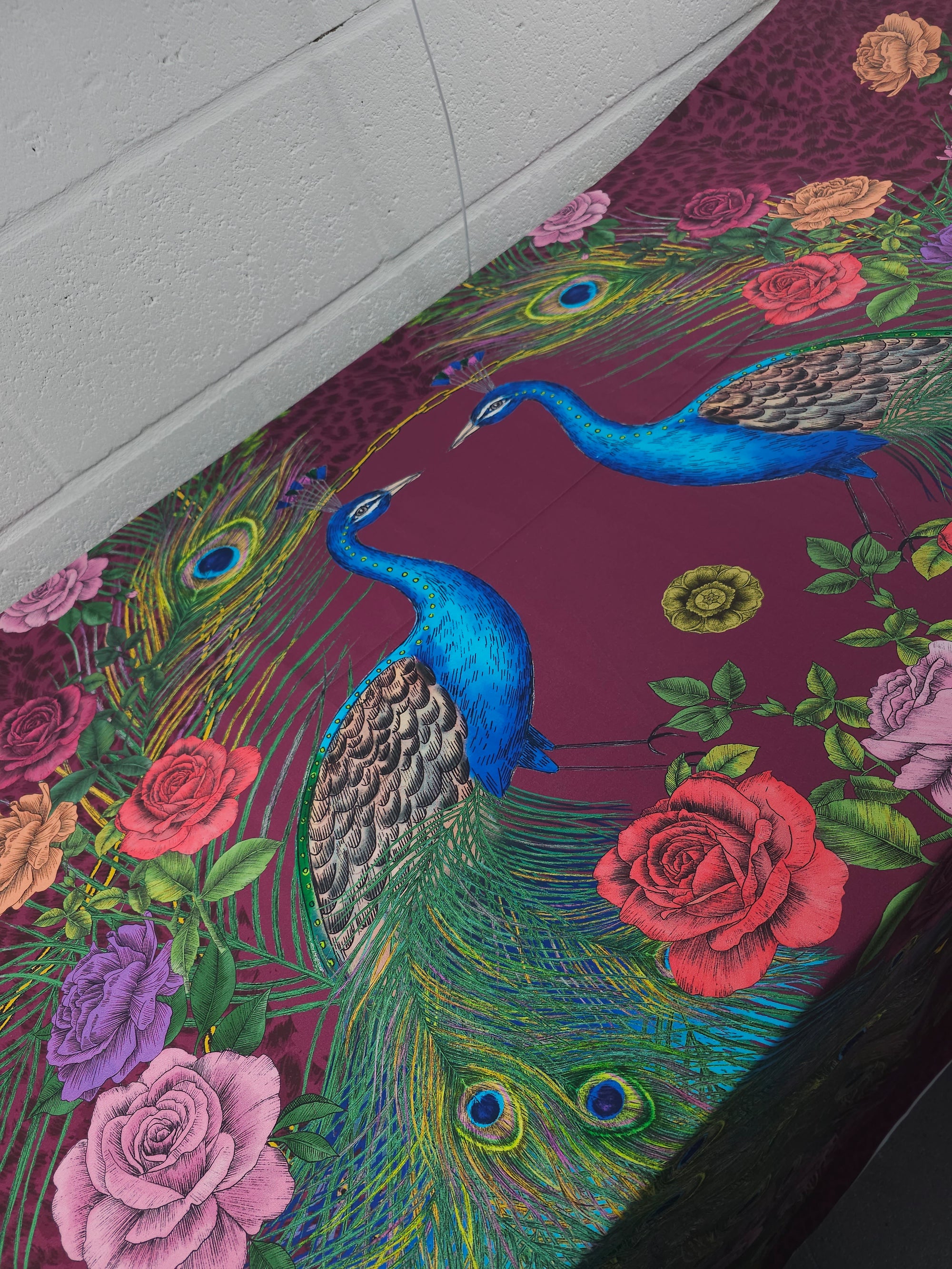 Plum Peacock Pair Cotton Sateen  96" *EXTRA WIDE* - 2.15m Panel