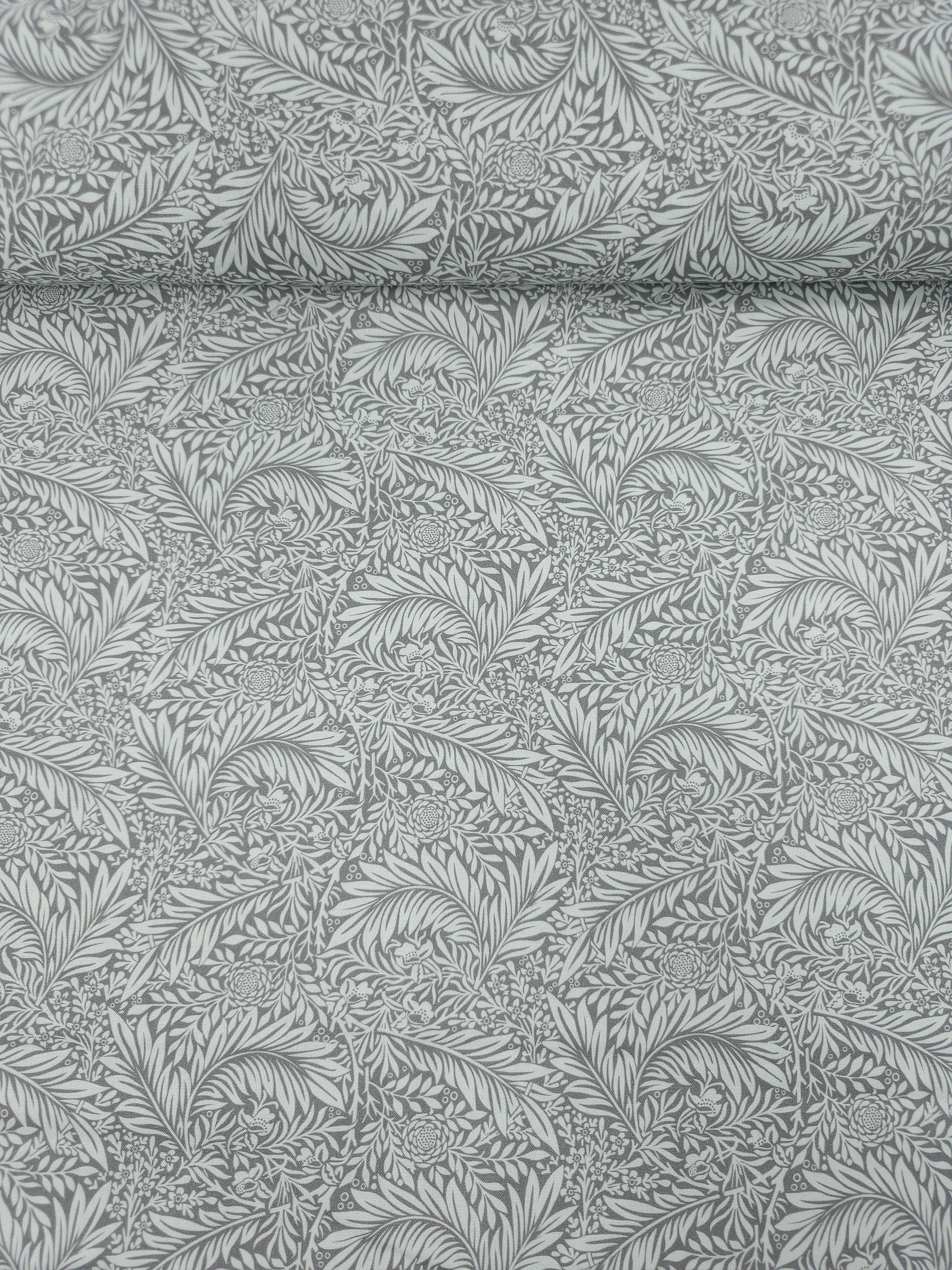 Grey/White Floral Twine 100% Cotton 106" - William Morris *EXTRA WIDE*