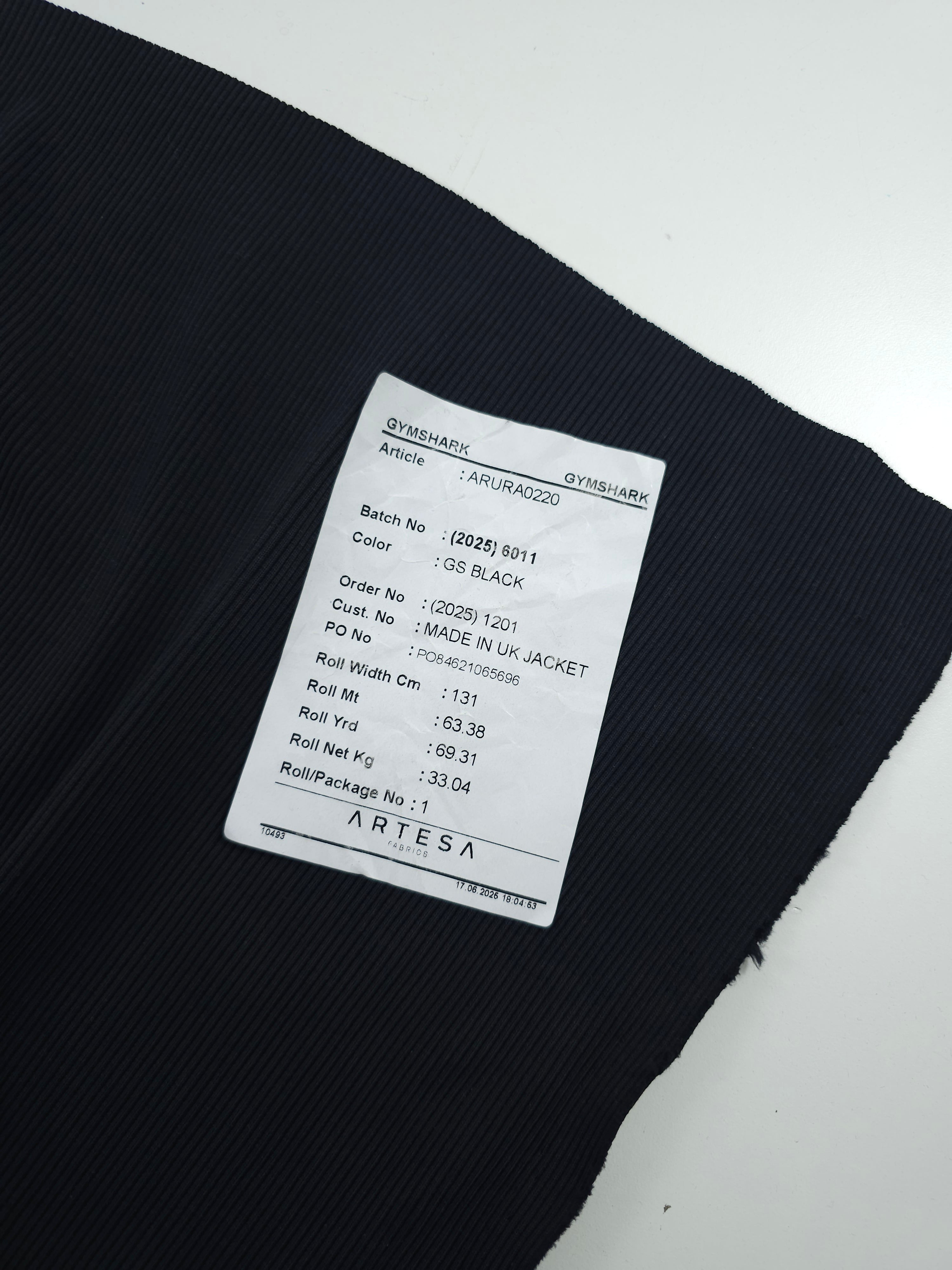 Black Knit Heavy Ribbing - 25cm Piece - Gymshark
